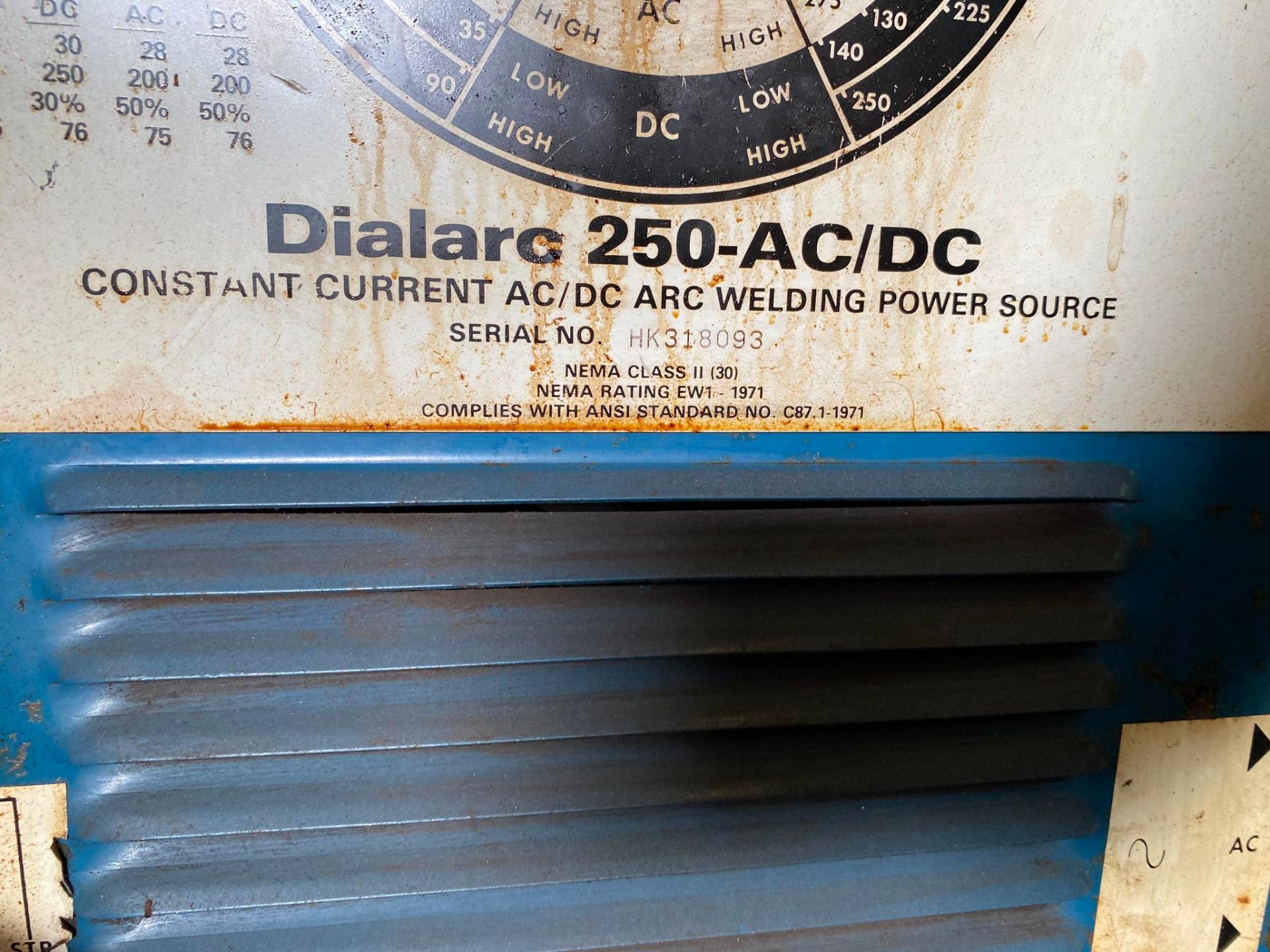 WELDING MACHINE, MILLER DIALARC 250-AC-DC, S/N HK318093 (Located at: P & M Machine, Private Road 346 - Image 3 of 3