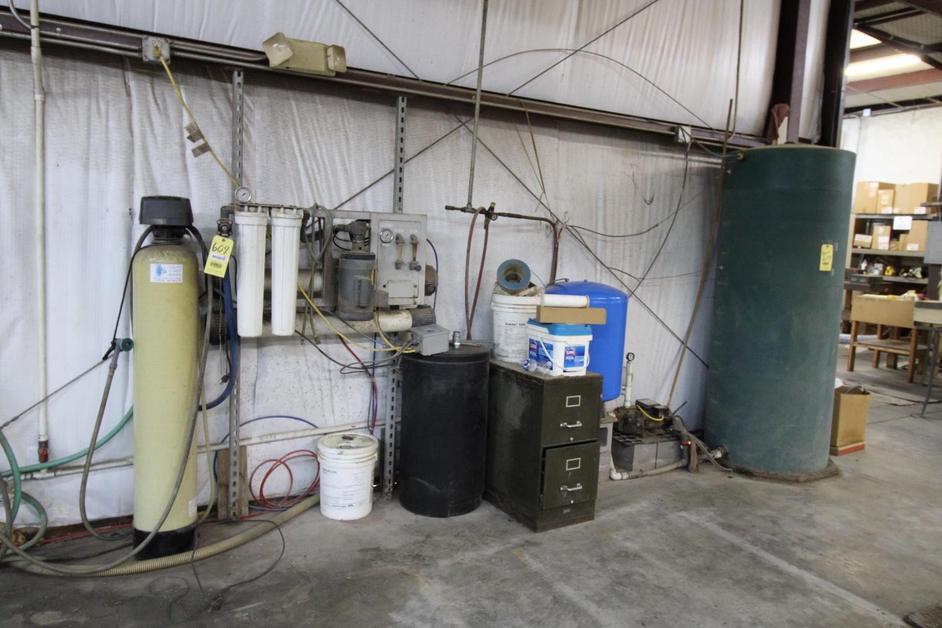 REVERSE OSMOSIS SYSTEM, w/ approx. 275 gal. water tank, filters, water pumps & salt (Located at: Mic