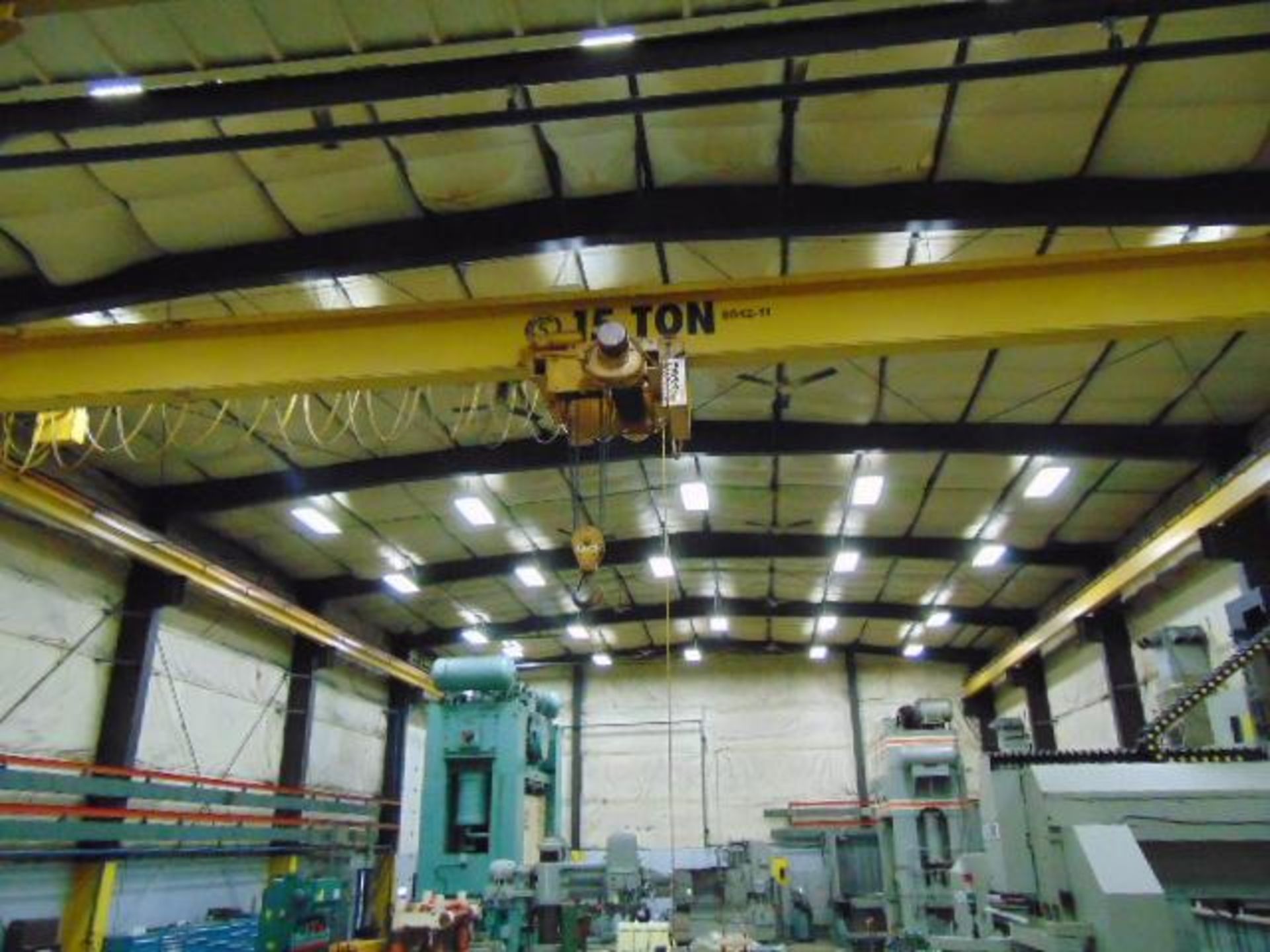 BRIDGE CRANE, 15 T. CAP. OVERHEAD CRANE SERVICE CO. W/ RUNWAY, approx. 54' span, top running, single