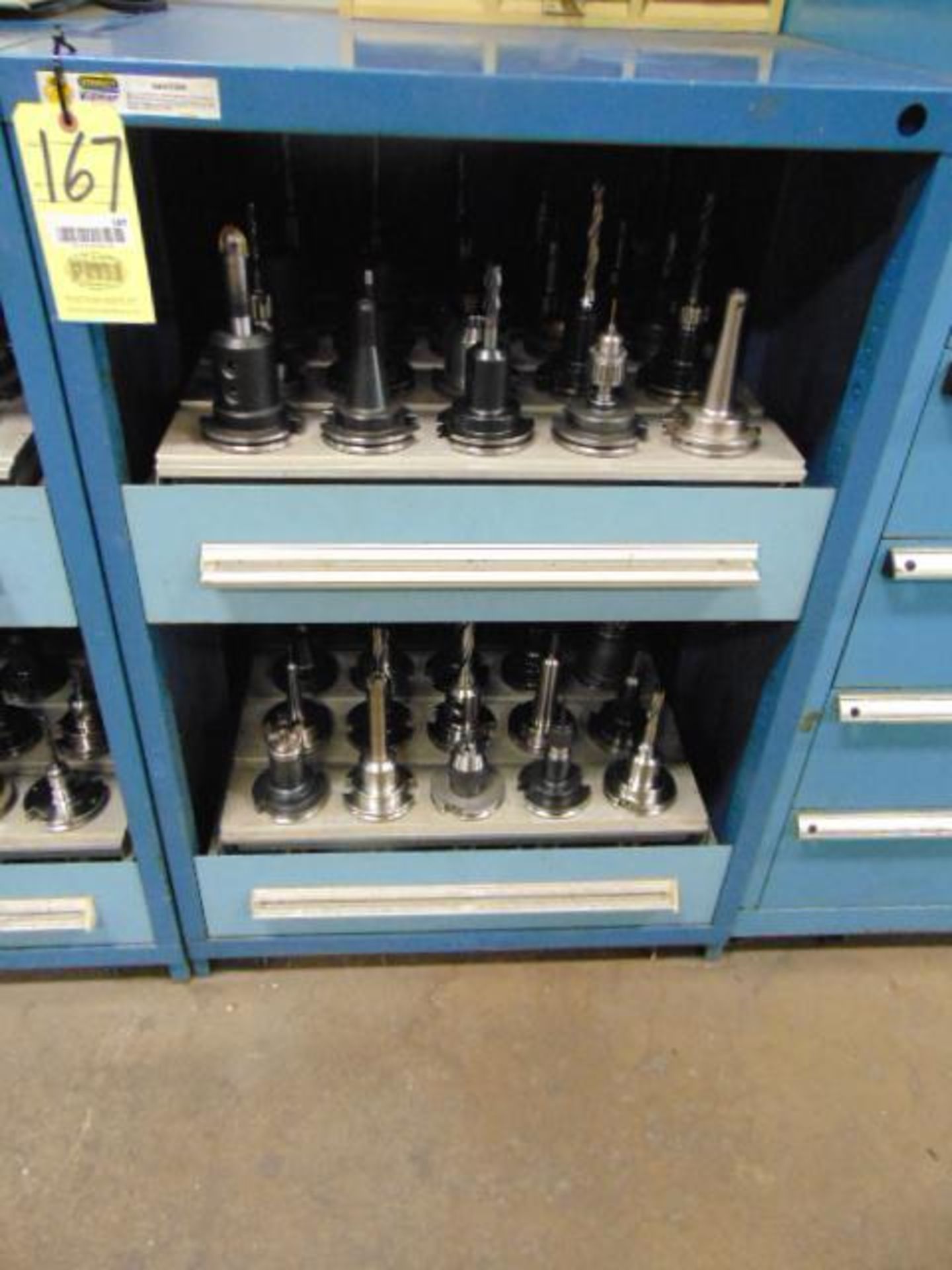 LOT OF CAT-50 TAPER TOOL HOLDERS (50), w/ Stanley Vidmar roller drawer cabinet, assorted