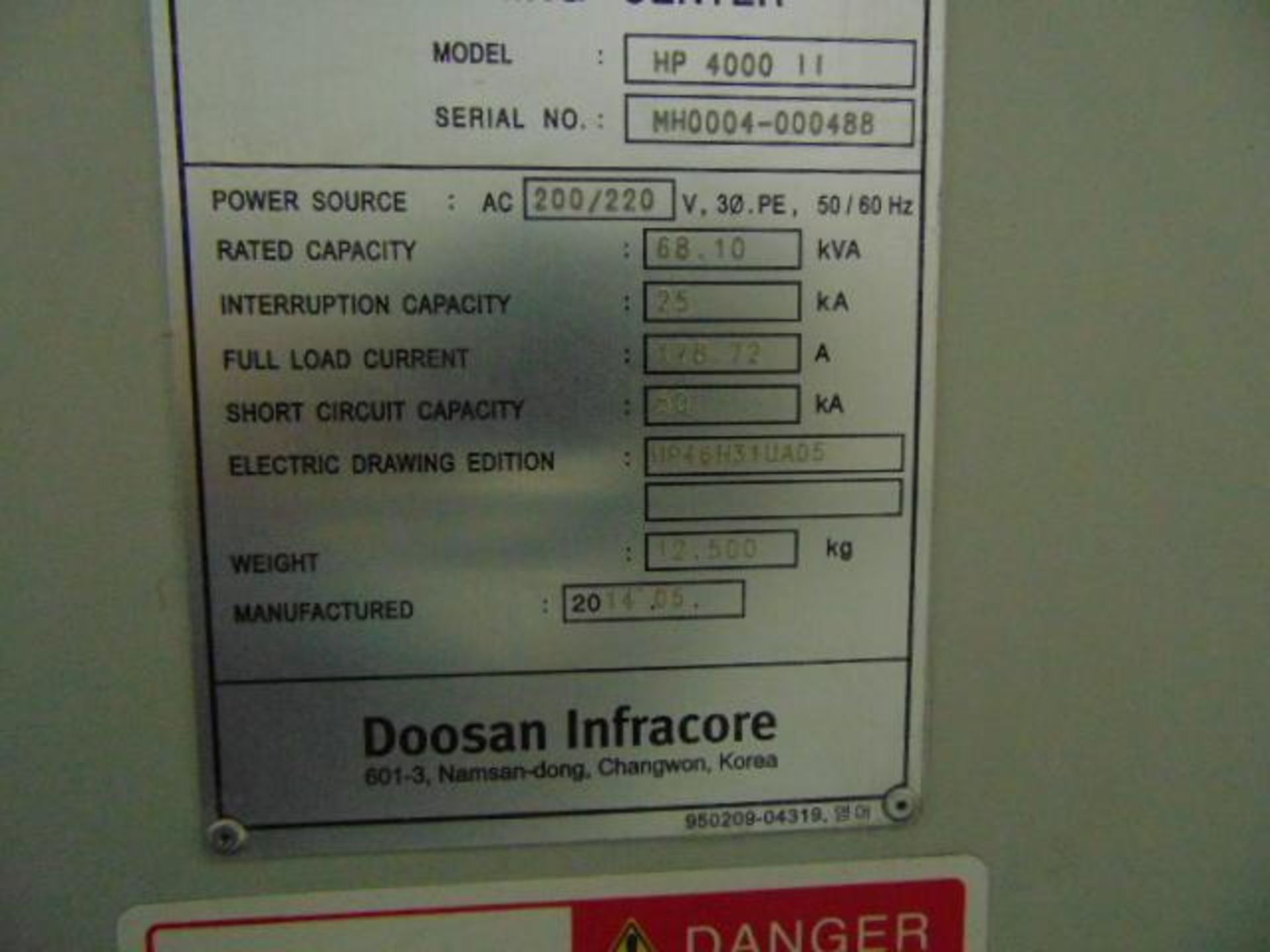 4-AXIS HORIZONTAL MACHINING CENTER, DOOSAN MDL. HP4000II, new 5/2014, Fanuc 31i-Mdl.B CNC, 15.75" pa - Image 19 of 28