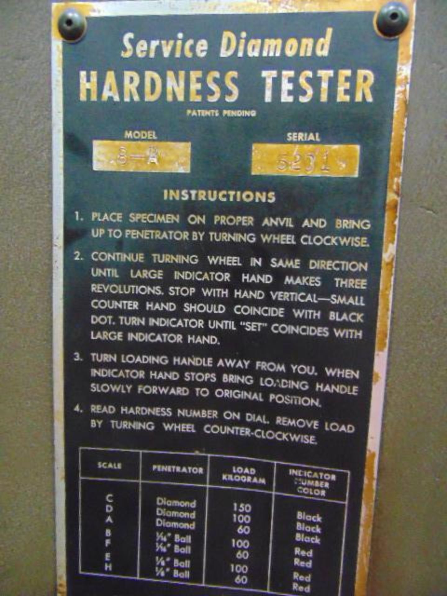 HARDNESS TESTER, SERVICE DIAMOND TOOL CO. MDL. 8A, w/ 24"x 18" x 4-1/4" granite surface plate, & ste - Image 5 of 6