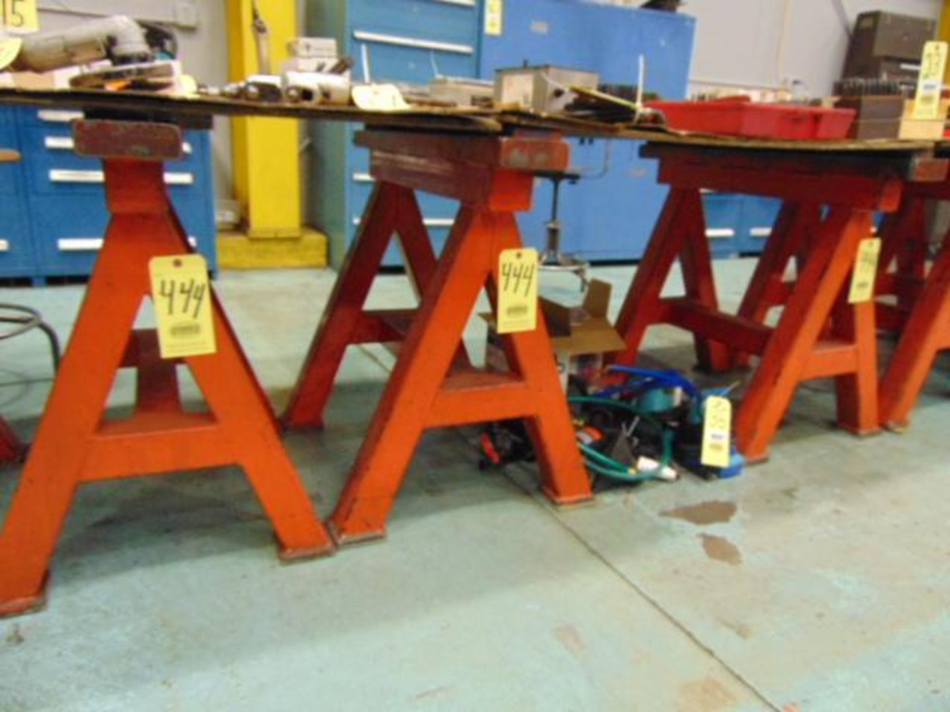 LOT OF H.D. DIE STANDS (10), 36"W. x 32"H. WHITE OAK TOP PAD IN FABRICATED TRAY, HD construction fro - Image 2 of 3