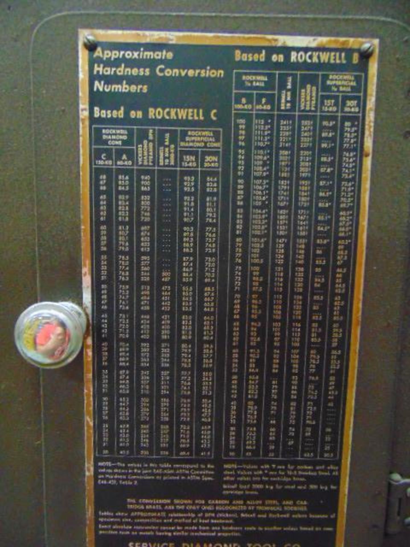 HARDNESS TESTER, SERVICE DIAMOND TOOL CO. MDL. 8A, w/ 24"x 18" x 4-1/4" granite surface plate, & ste - Image 6 of 6