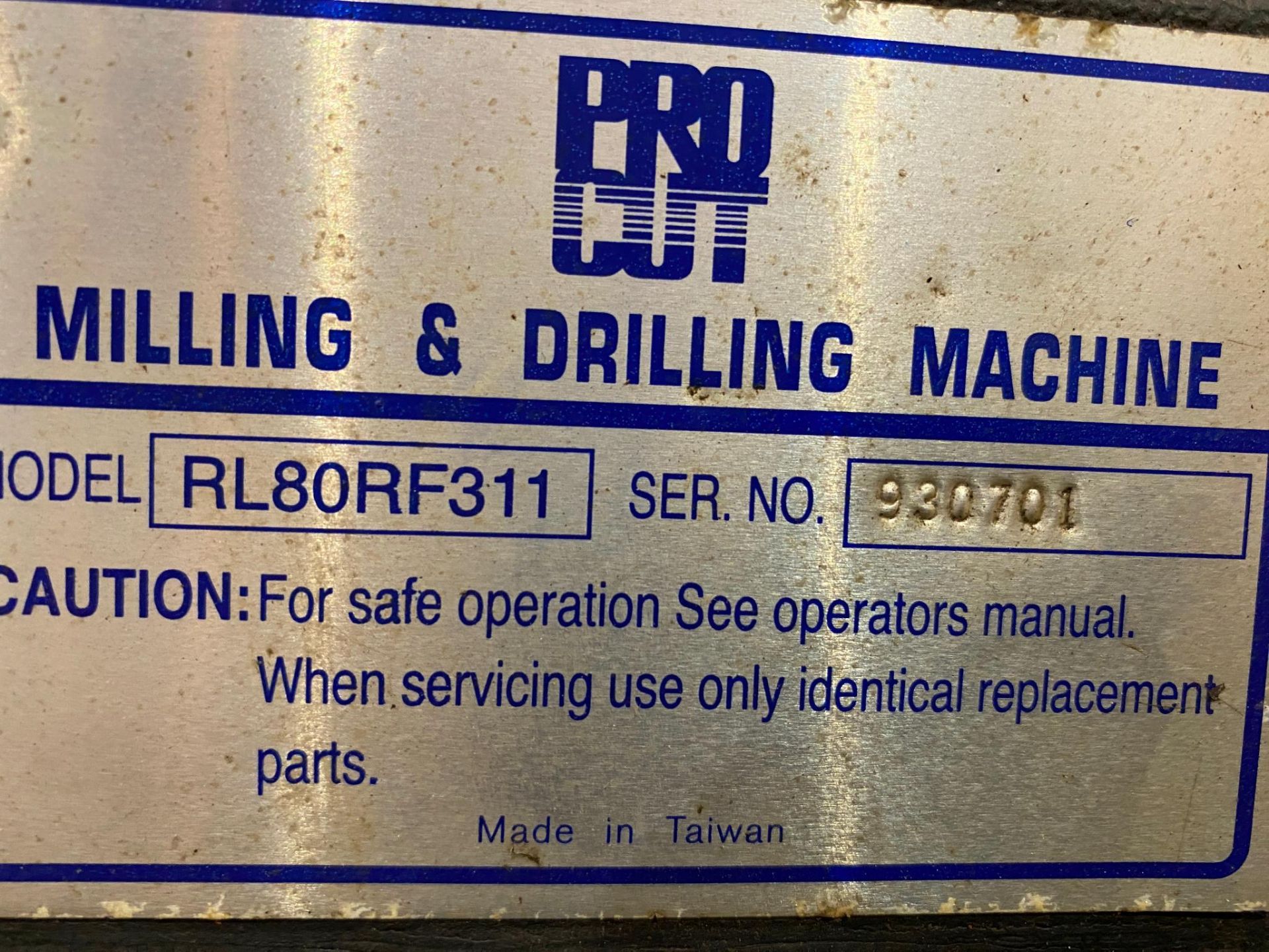 BENCH MILLING & DRILLING MACHINE, PROCUT MDL. RL80RF311, S/N 930701, w/ DRO (Located at: Tri R Erect - Image 2 of 3