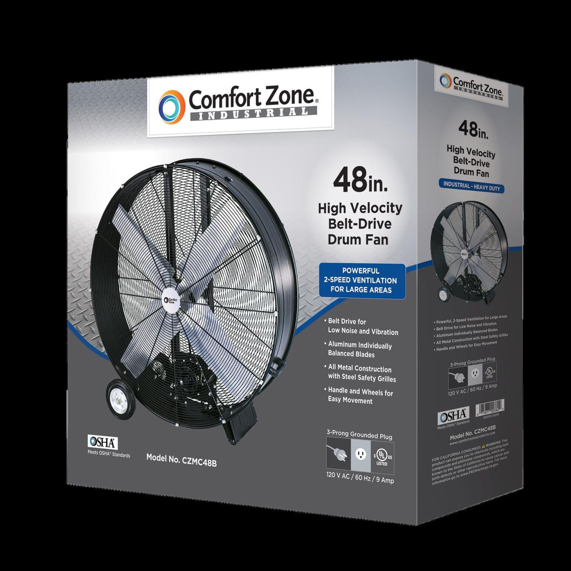 HIGH VELOCITY BELT DRIVE DRUM FAN, COMFORT ZONE MDL. CZMC48B, 48", 19,500 CFM (Located at: H2 Brands - Image 2 of 2