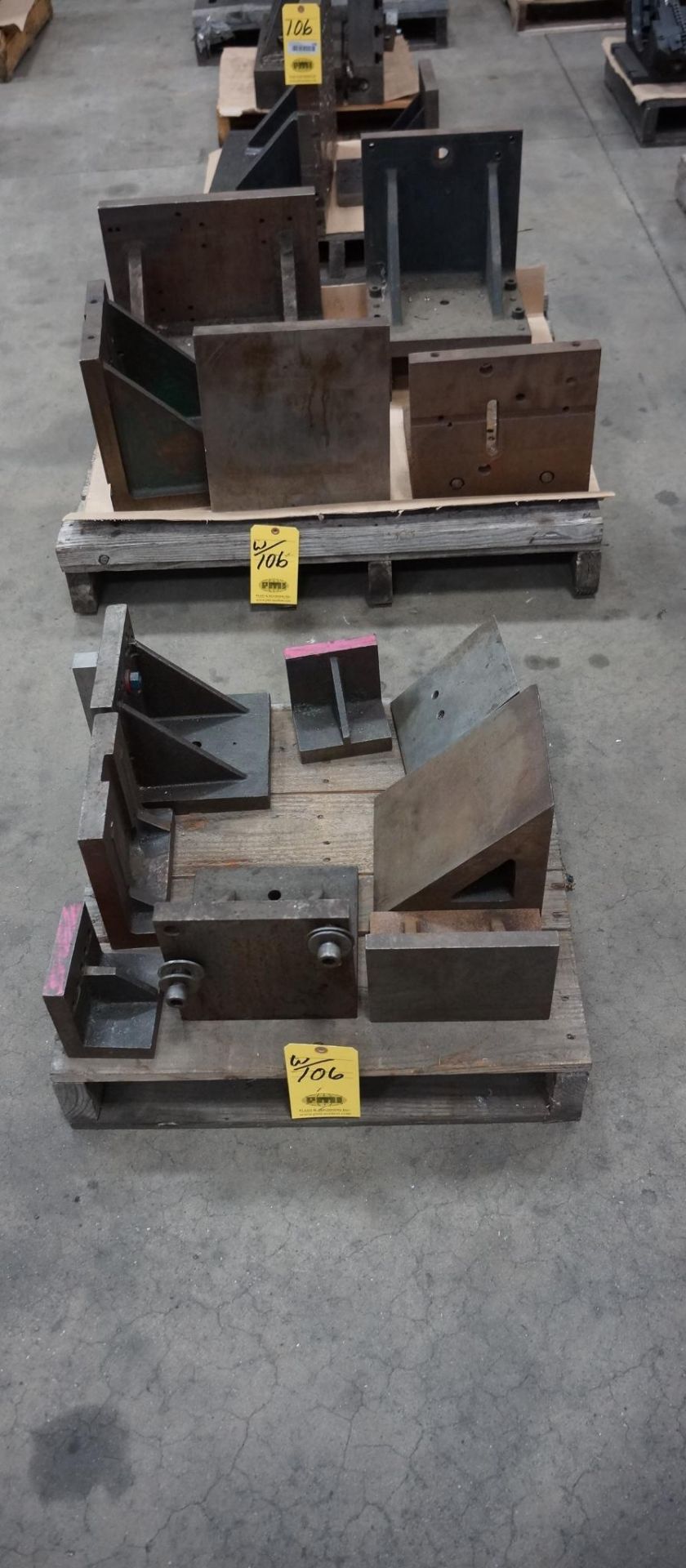 LOT OF ANGLE PLATES (THREE PALLETS) approx. (15) ranging in size from 12" x 24"W. x 17" tall to 5" x