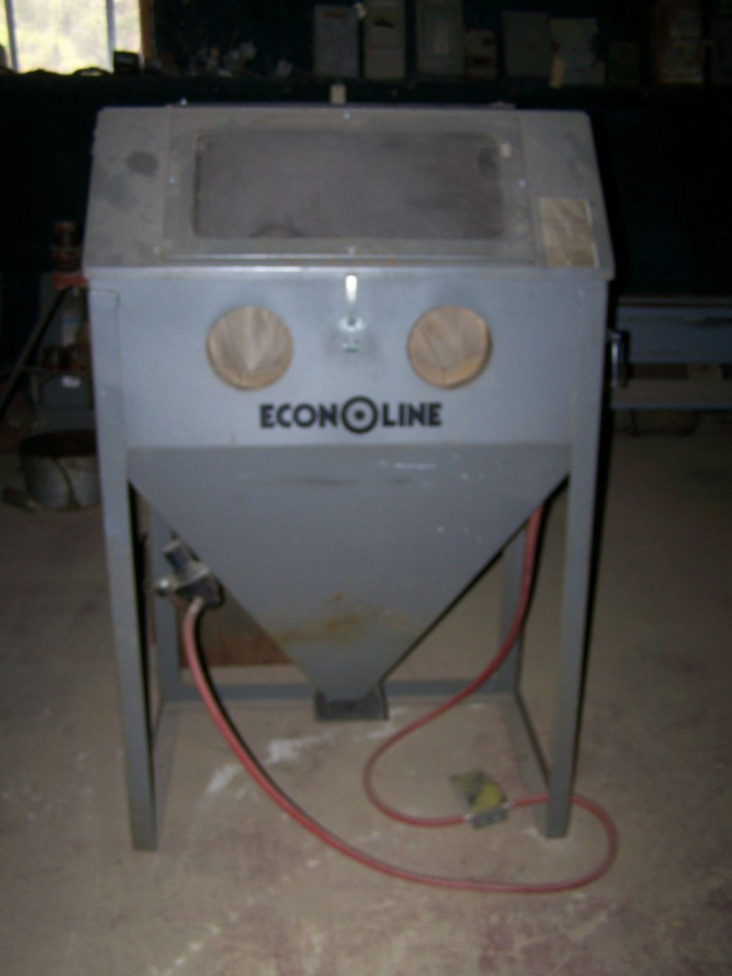 BLAST CABINET, ECONOLINE, pressure vessel type w/ foot coolant, carbide nozzle, lighted from