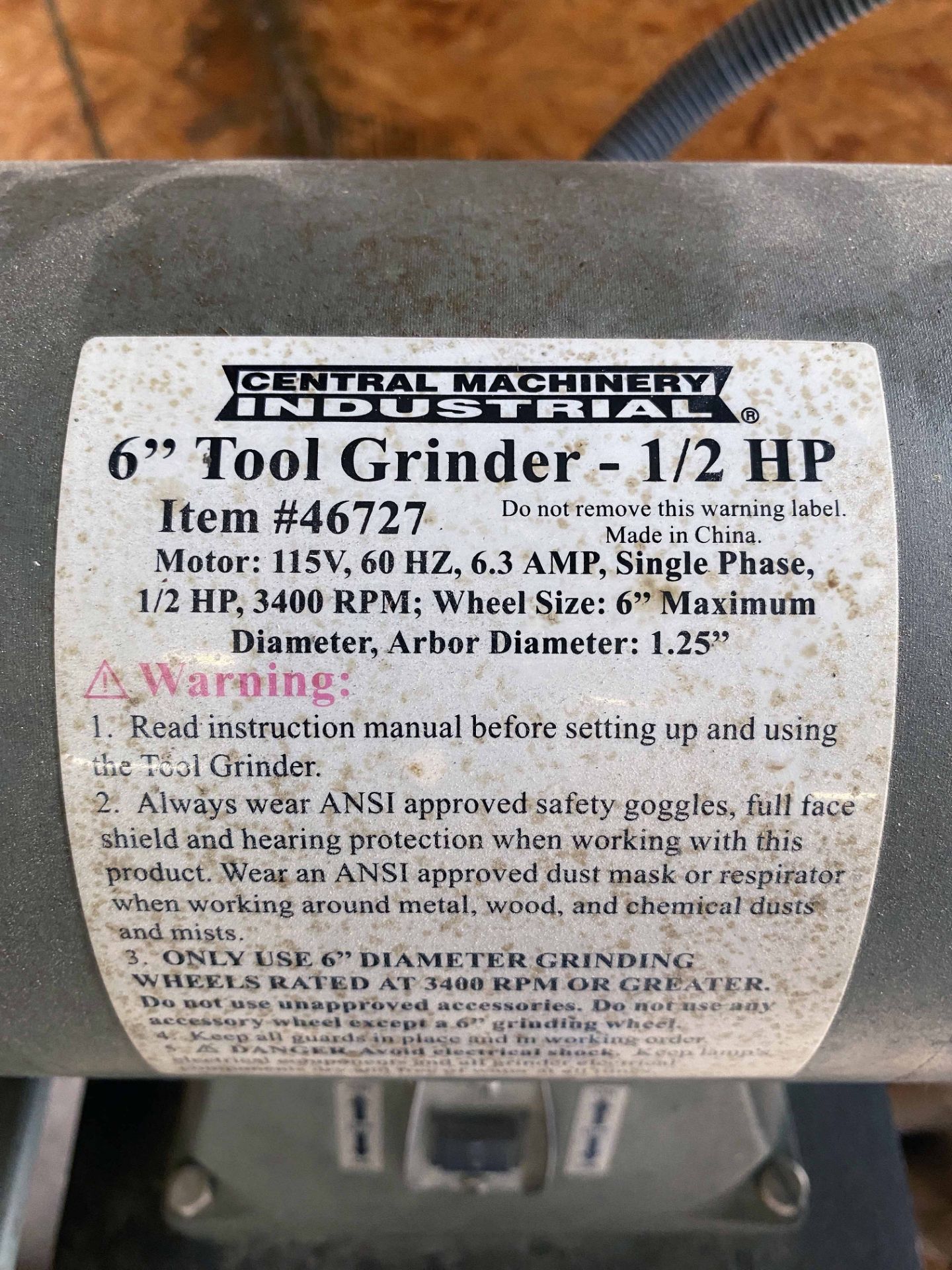 TOOL GRINDER, CENTRAL MACHINERY 6” (Located at: Star Machine Works, 150 Robin Dr., Livingston, TX - Image 2 of 2