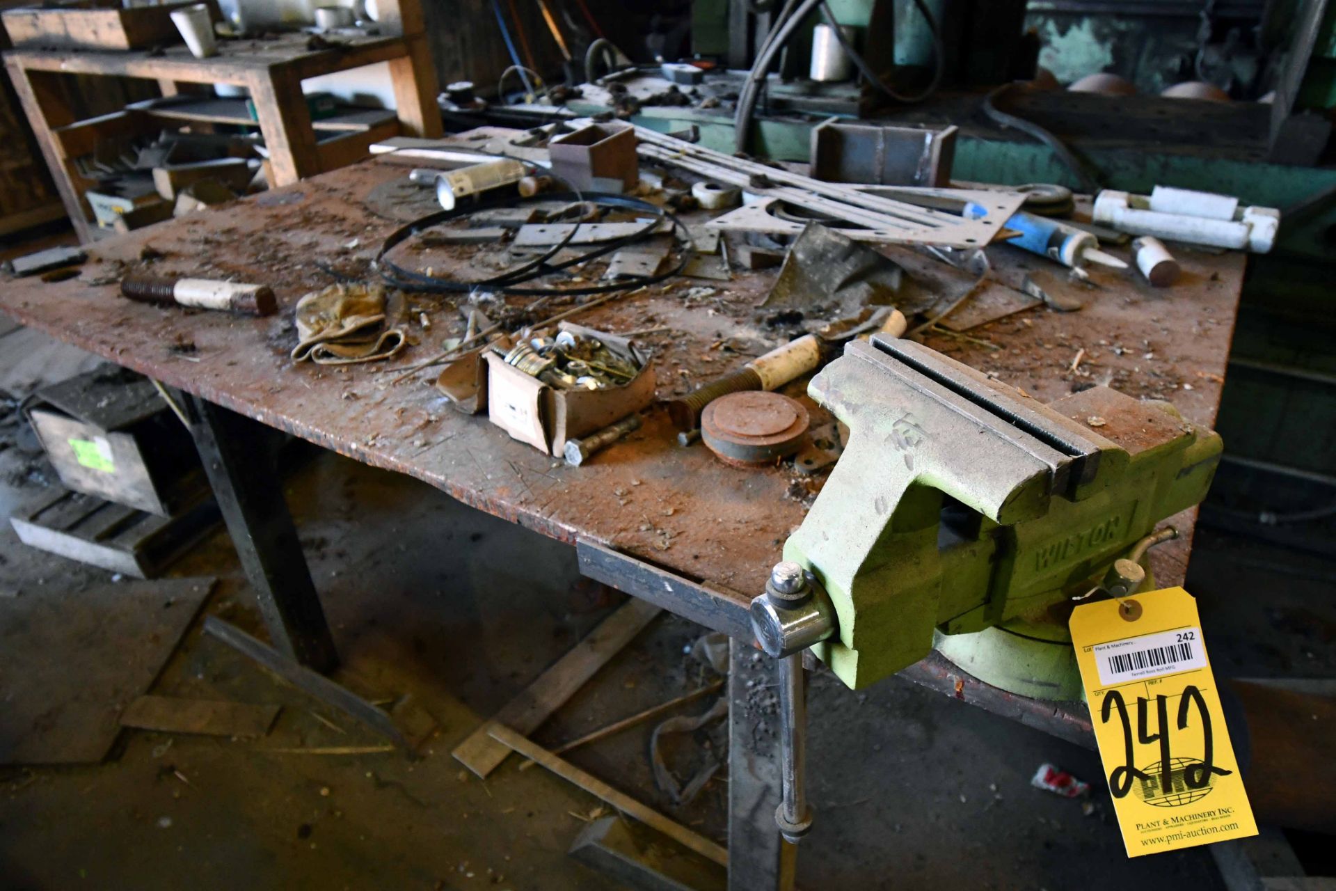 WELDING TABLE, 4' x 5-1/2' x 1" thk. top, w/ Wilton vise