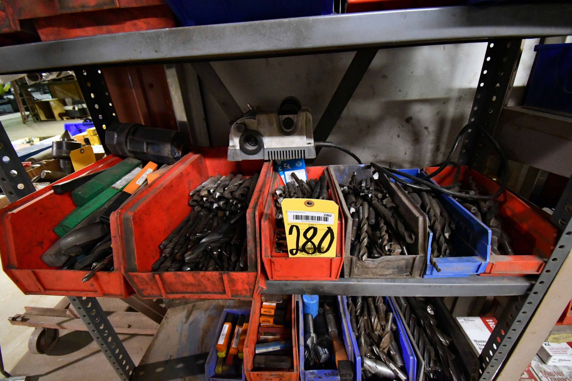 LOT CONSISTING OF: drill bits & drill sharpener (on one shelf)