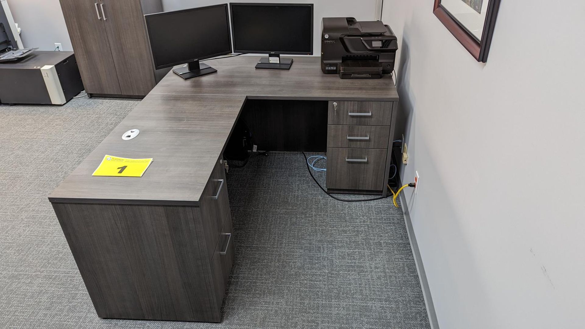 GLOBAL, GREY, L-SHAPED WORKSTATION - LIKE NEW. DESK ONLY. (5' X 6' X 30" W X 30"H) - Image 2 of 2