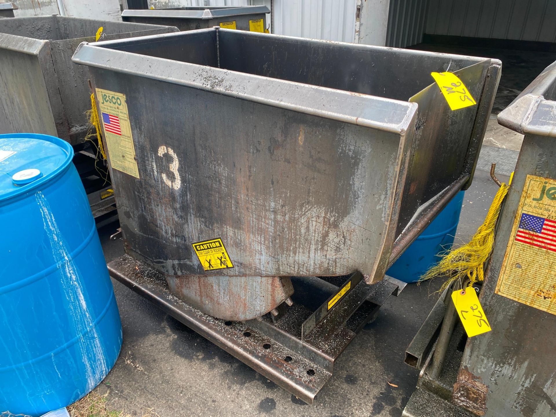 TILTING DUMP HOPPER, 26"W. x 47"L. x 33" dp., rolling