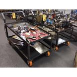 LOT OF HEAVY GAUGE ROLLING MATERIAL TRANSPORT CARTS (2), double shelf, 26"W. x 49"L. x 26" tall (