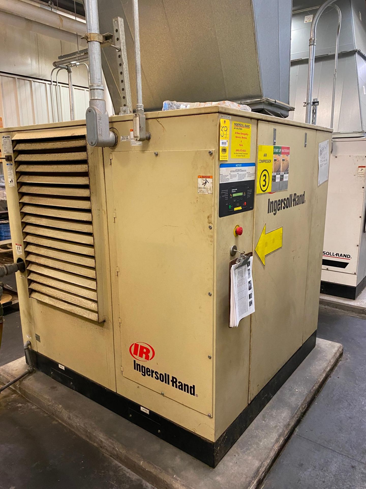 AIR COMPRESSOR, INGERSOLL-RAND MDL. SSR-XF75, 385 CFM, 75 HP, 460 v., 3-phase, HOM 62,457, S/N