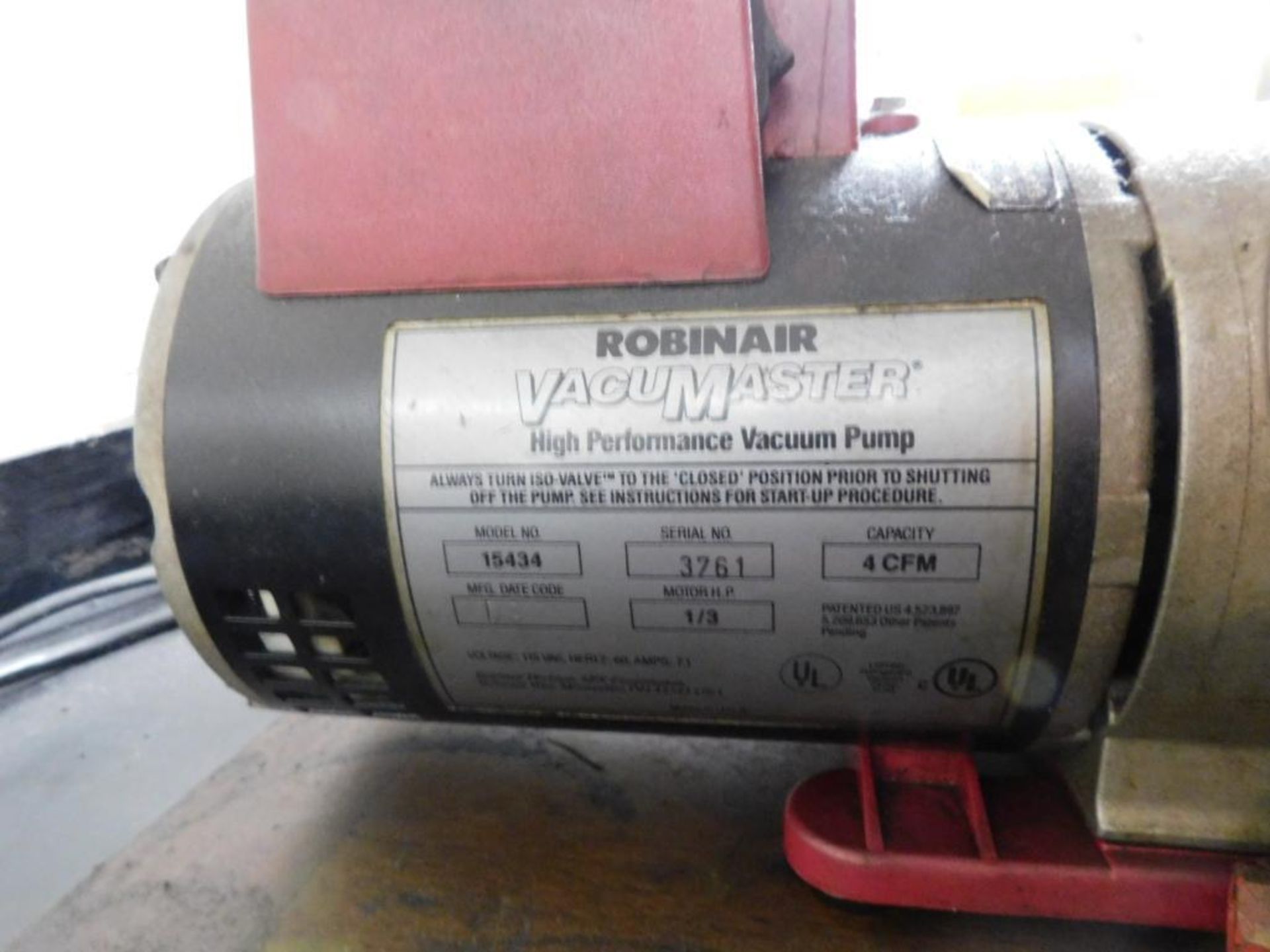 Robinair Lab Vacuum Pump, Model 15434, 1/3 HP 4CFM, S/N 3761 - Image 7 of 7