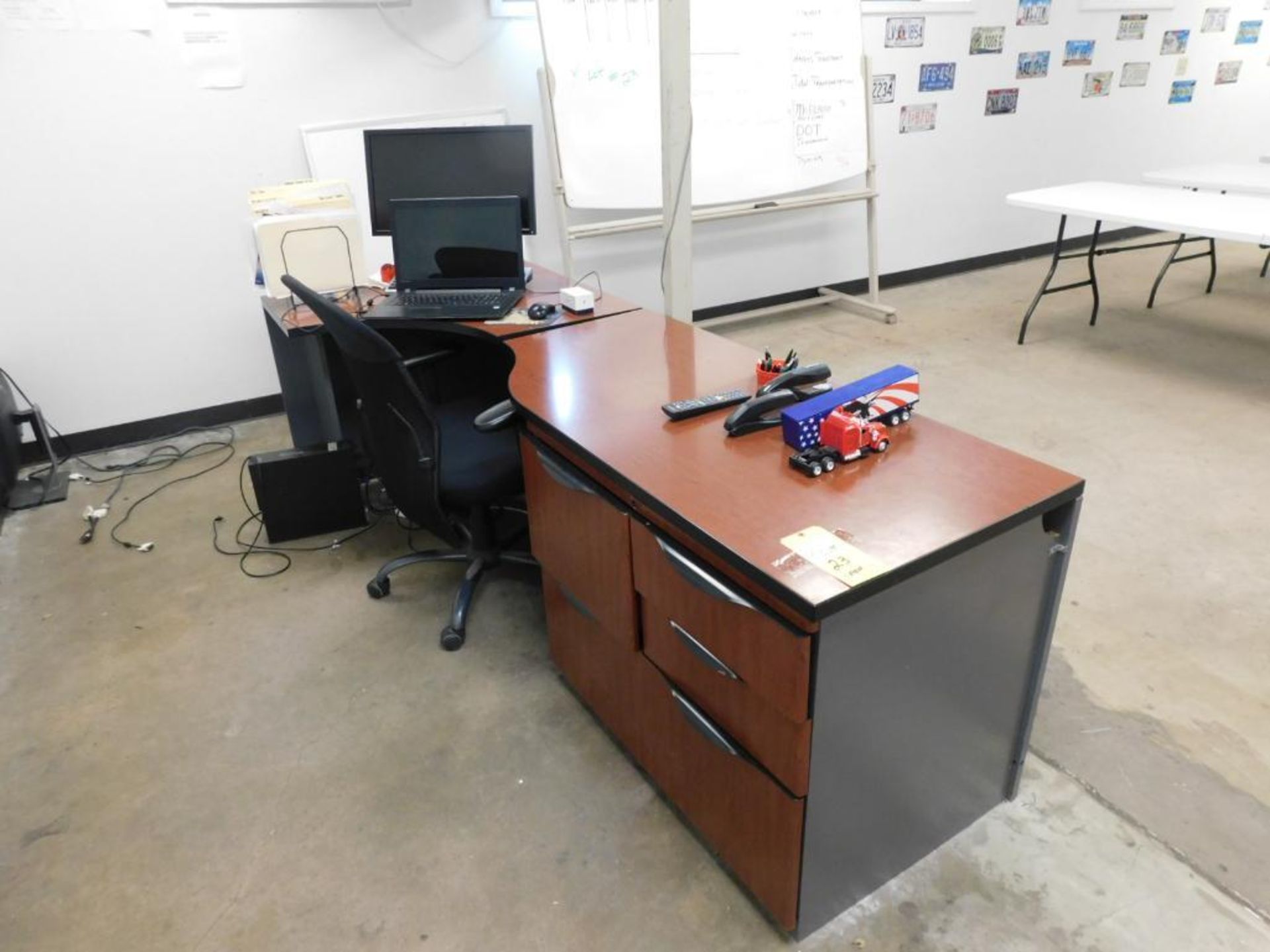 LOT: Contents of (2) Offices: 55" Element TV, (3) Desks, (9) Chairs, (4) White Boards, Filing Cabine - Image 3 of 9