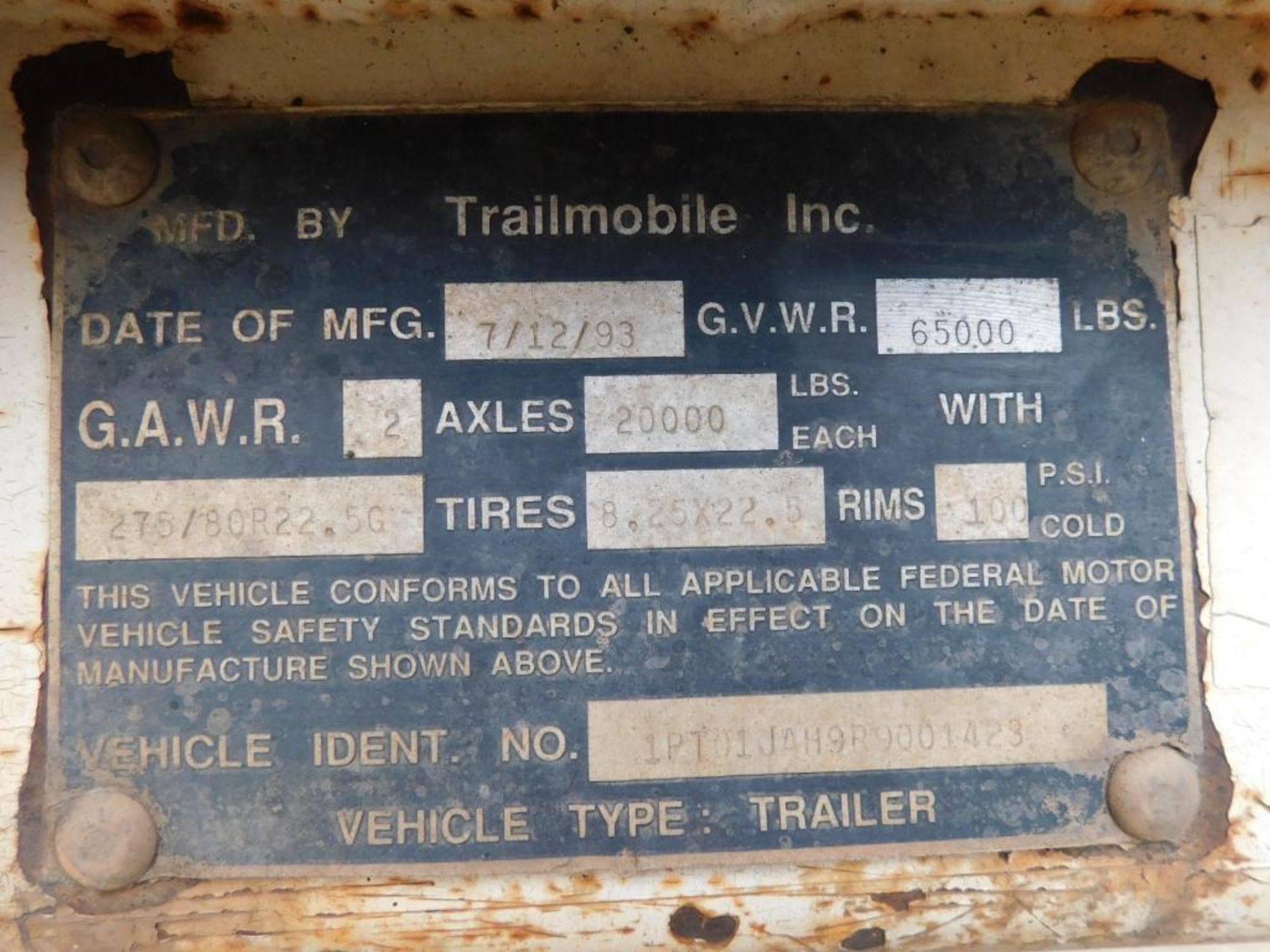 1994 Trailmobile 47.5' Trailer Dry Van, 65,000 GVWR, VIN 1PT01JAH9R9001423 - Image 9 of 9