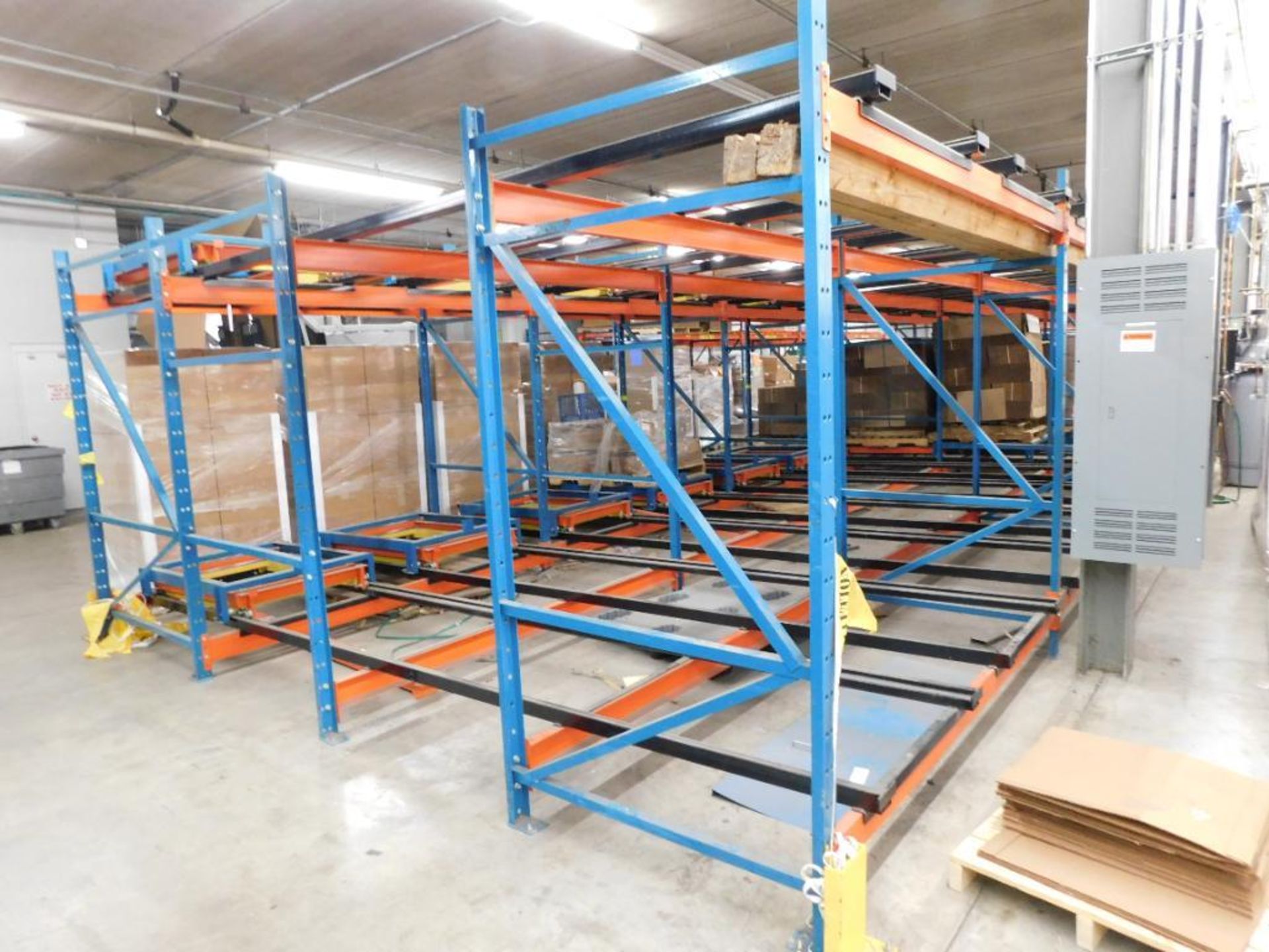 LOT: (10) Sections Steel King Pushback Racking (4) Pallets Deep (2) Tier Rolling Racks, 8' height, 1 - Image 4 of 5