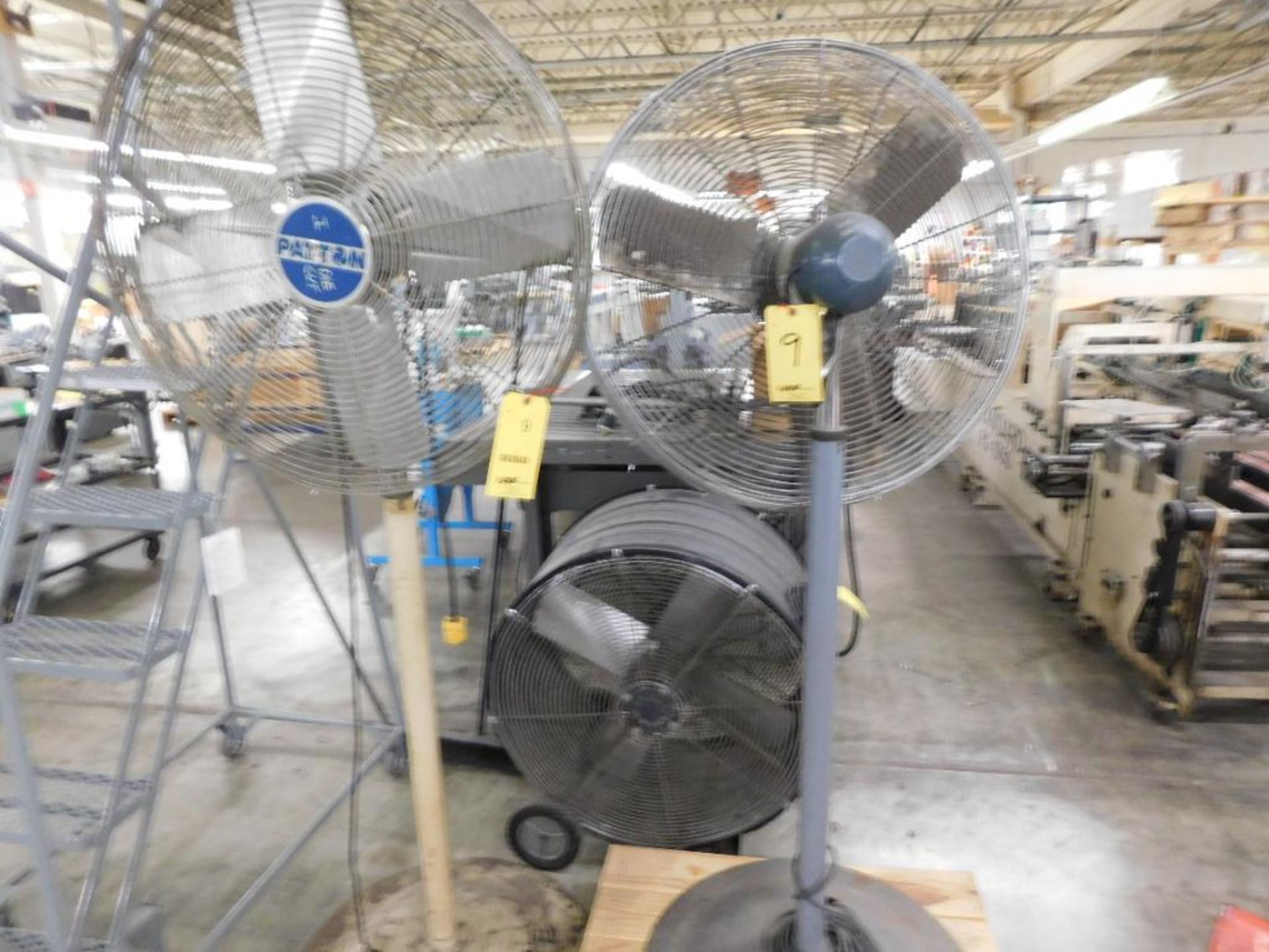 LOT: (2) Pedestal Fans, (1) Drum Fan