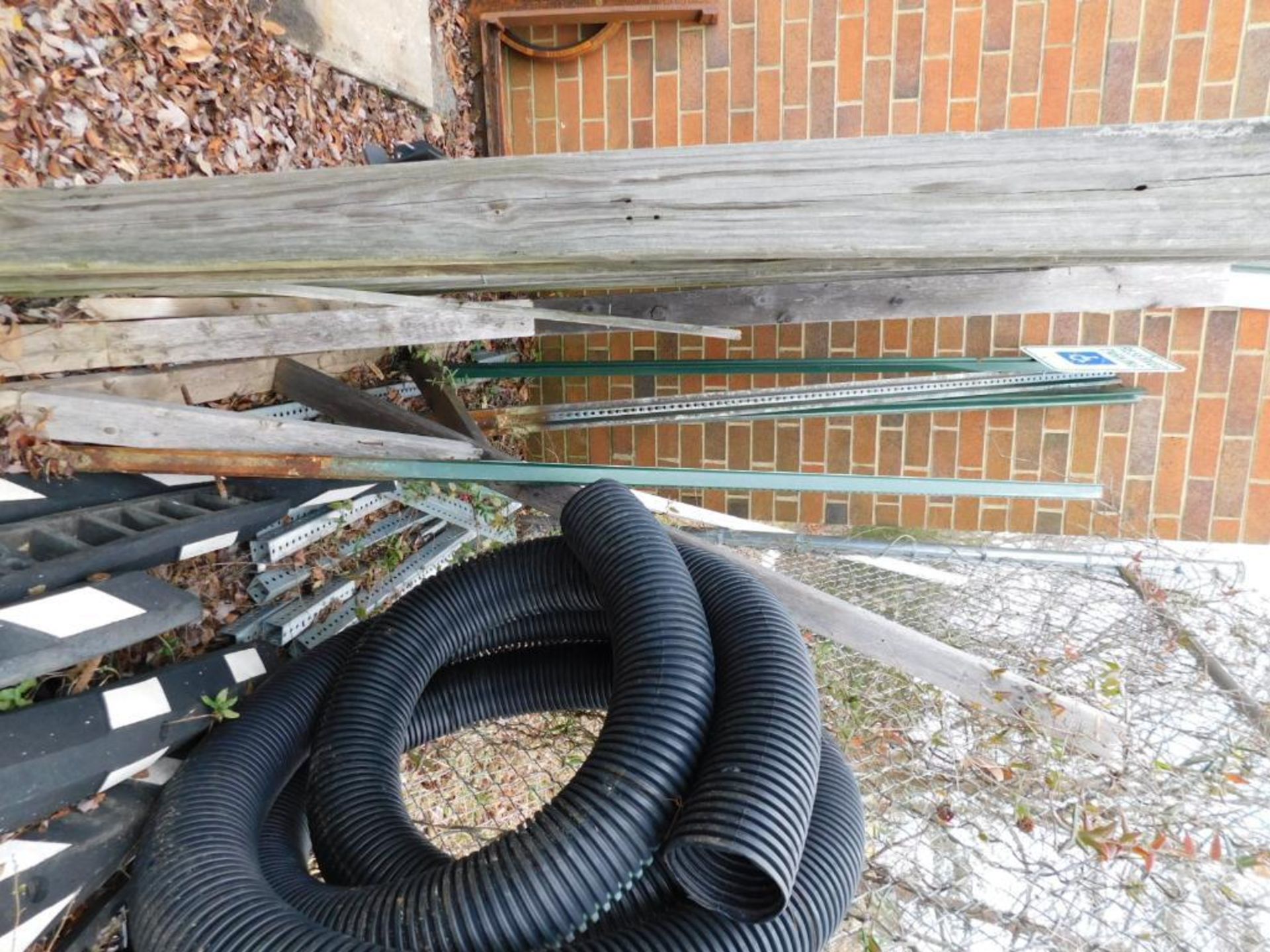 LOT: Contents of Outside Cage: (1) Section of Teardrop Pallet Racking, Assorted Wood, Metal Tubes, C - Image 9 of 17