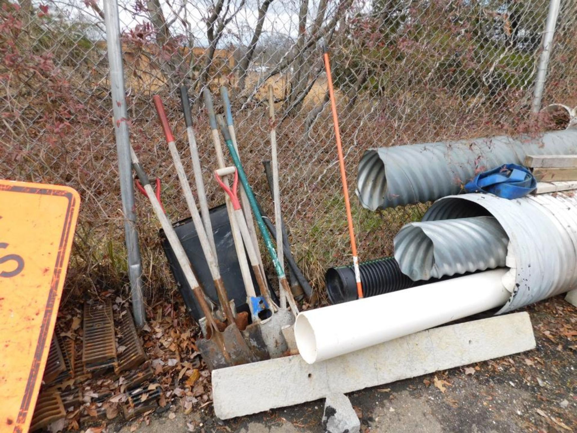 LOT: Contents of Outside Cage: (1) Section of Teardrop Pallet Racking, Assorted Wood, Metal Tubes, C - Image 11 of 17