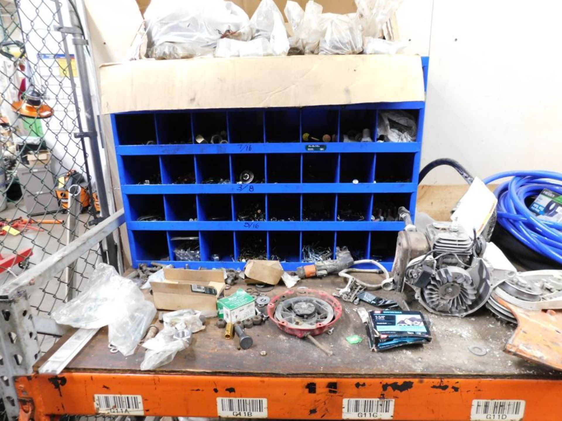 LOT: Contents of Maintenance Crib: (1) Section of Pallet Racking Consisting of Fastenal Hardware Org - Image 6 of 8