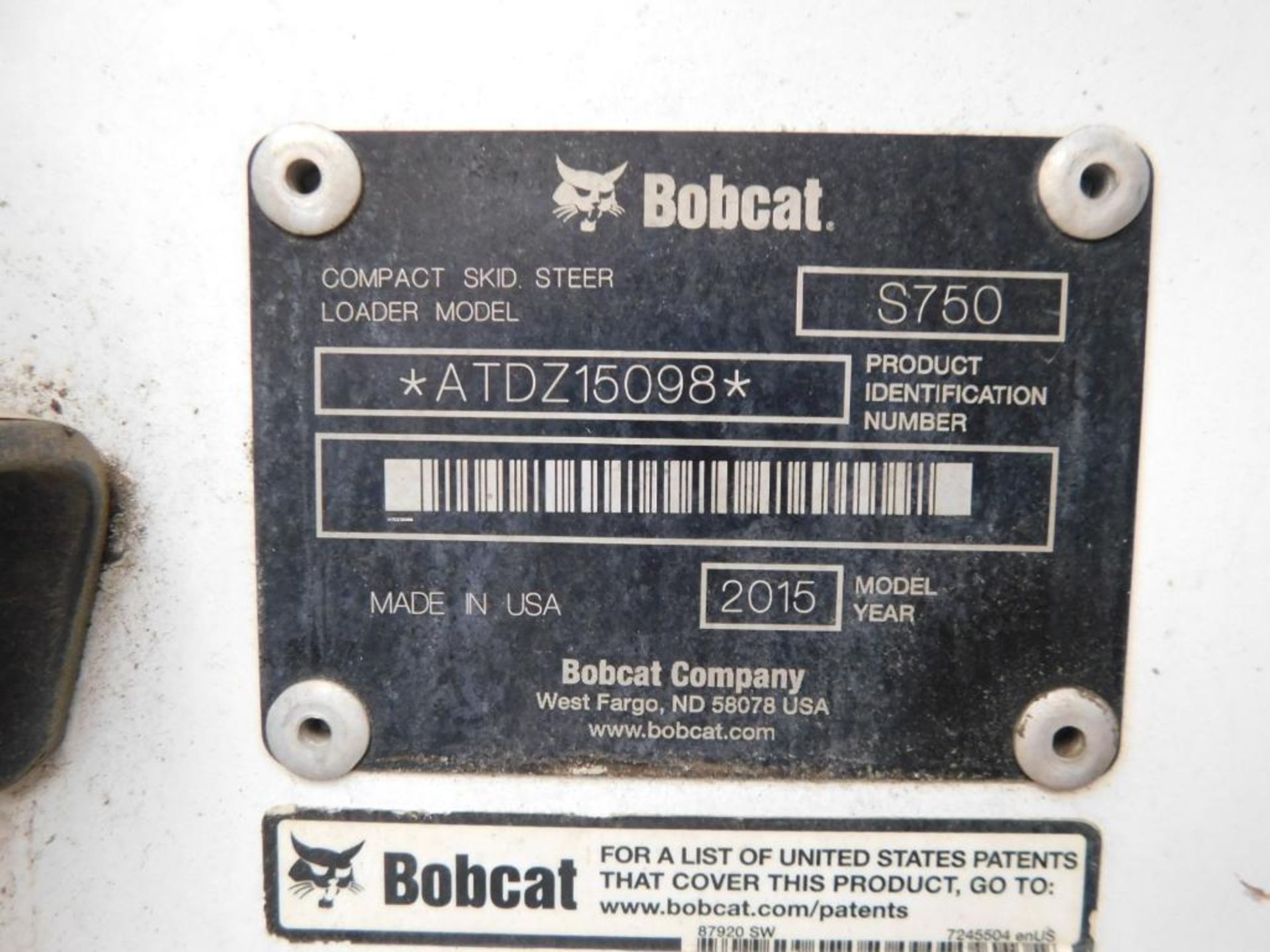2015 Bobcat S750 Skid Steer, Kubota Turbo Diesel, Foot Controls, Aux Hydraulics, Power Quick Tach, 1 - Image 7 of 7