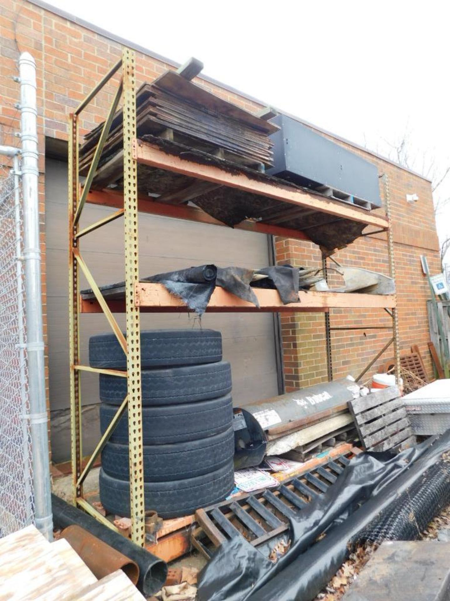 LOT: Contents of Outside Cage: (1) Section of Teardrop Pallet Racking, Assorted Wood, Metal Tubes, C - Image 3 of 17