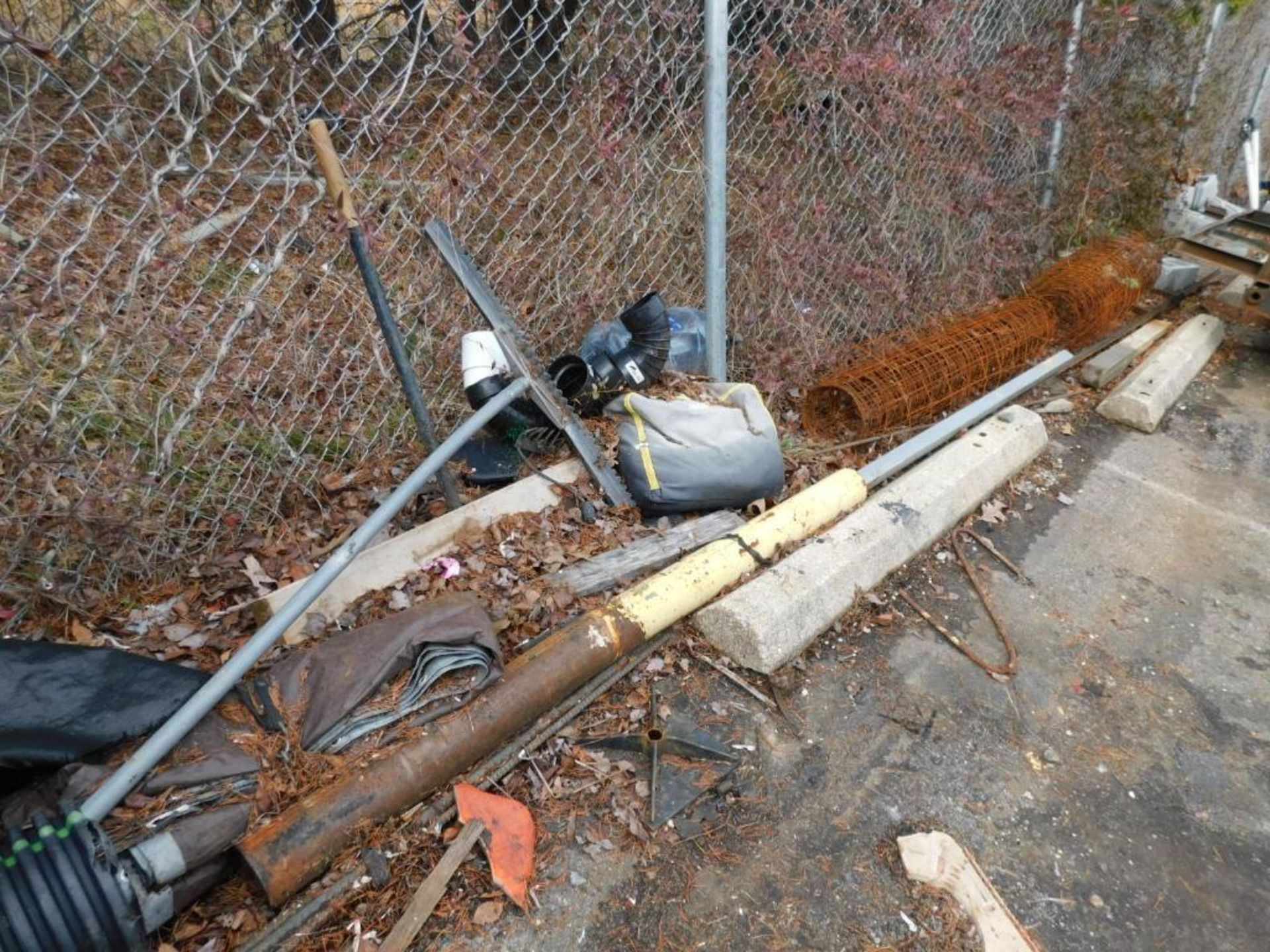 LOT: Contents of Outside Cage: (1) Section of Teardrop Pallet Racking, Assorted Wood, Metal Tubes, C - Image 13 of 17