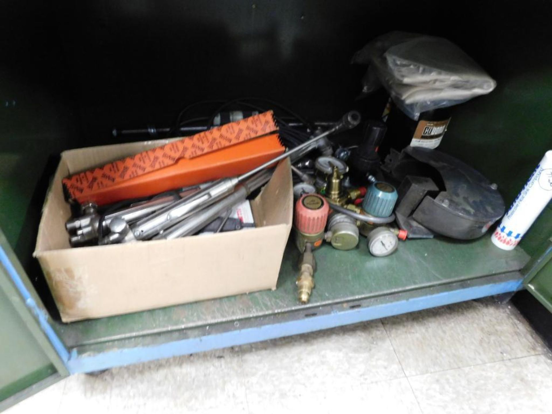 LOT: Cabinet w/Contents of Welding Supplies: Wire, Electrode, Gages, Torches, Helmets, etc. - Image 3 of 4