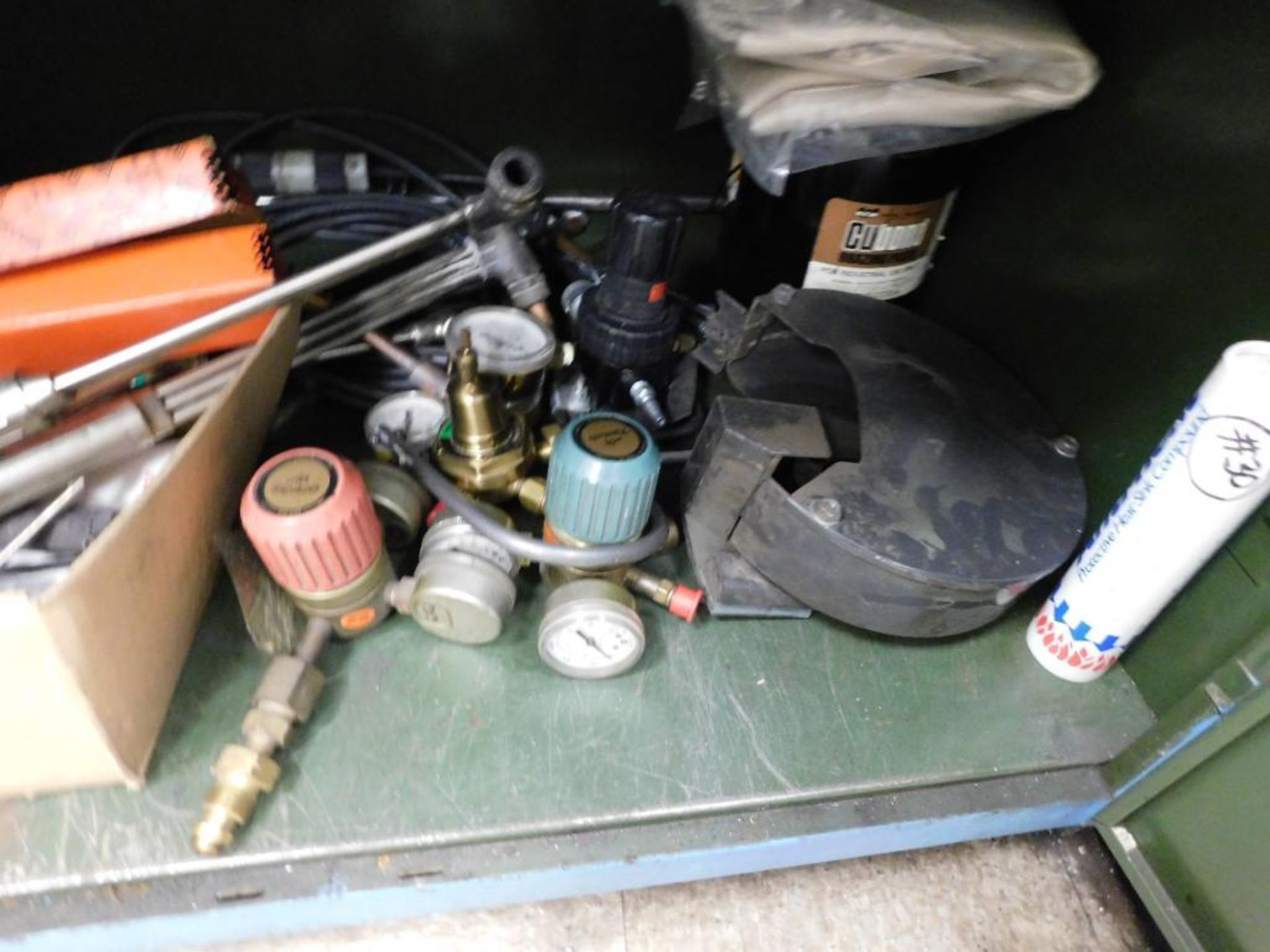LOT: Cabinet w/Contents of Welding Supplies: Wire, Electrode, Gages, Torches, Helmets, etc. - Image 4 of 4