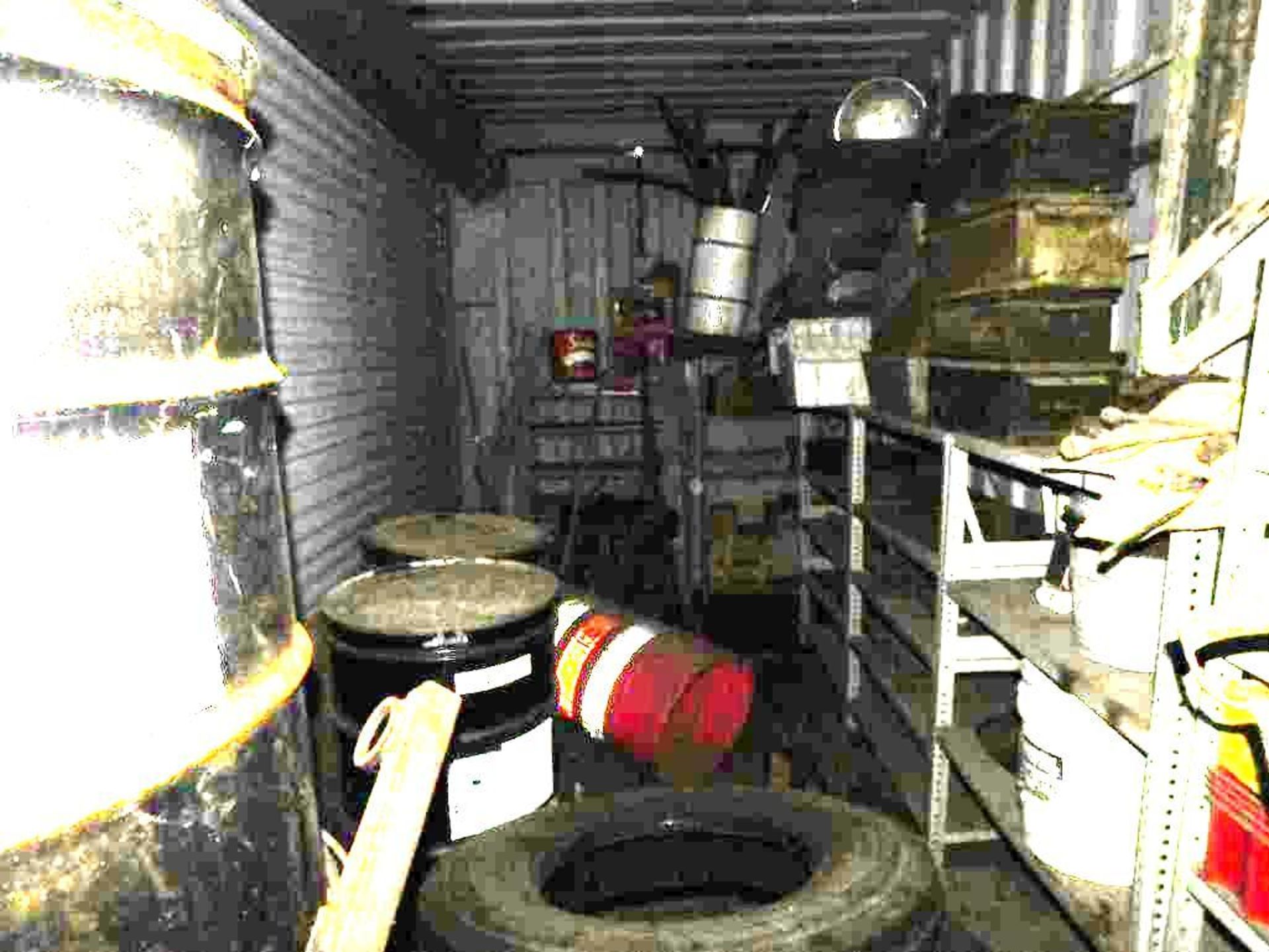 LOT: Contents of Shipping Container: Aluminum Fences, Fan, Material Carts, Aluminum Ramp, Truck Tire - Image 8 of 12