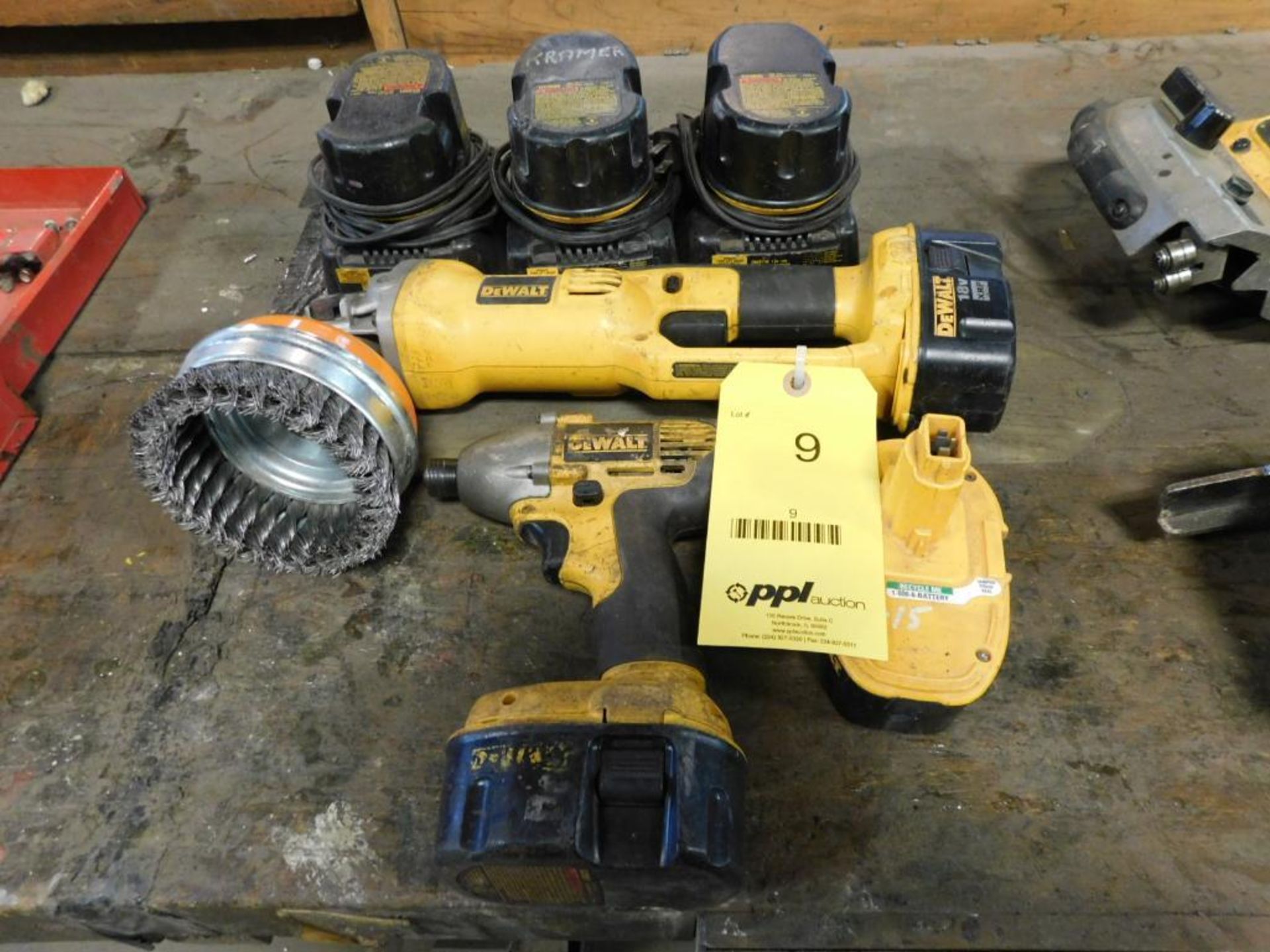 LOT: (1) Dewalt Cut Off Tool w/Wire Brush Attachment, (1) Dewalt 1/4" Impact Driver, (6) 18V Batteri - Image 3 of 3