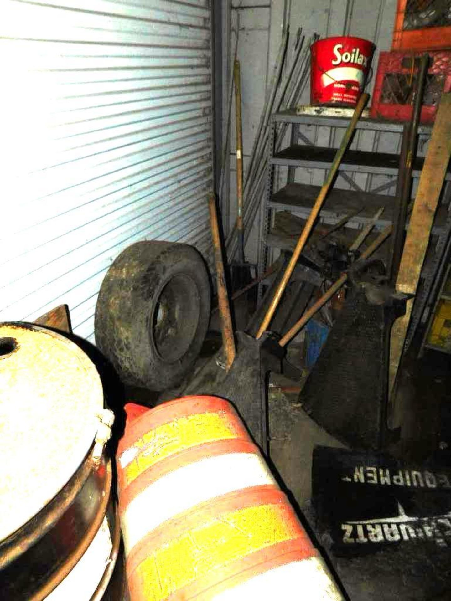 LOT: Contents of Shipping Container: Aluminum Fences, Fan, Material Carts, Aluminum Ramp, Truck Tire - Image 12 of 12