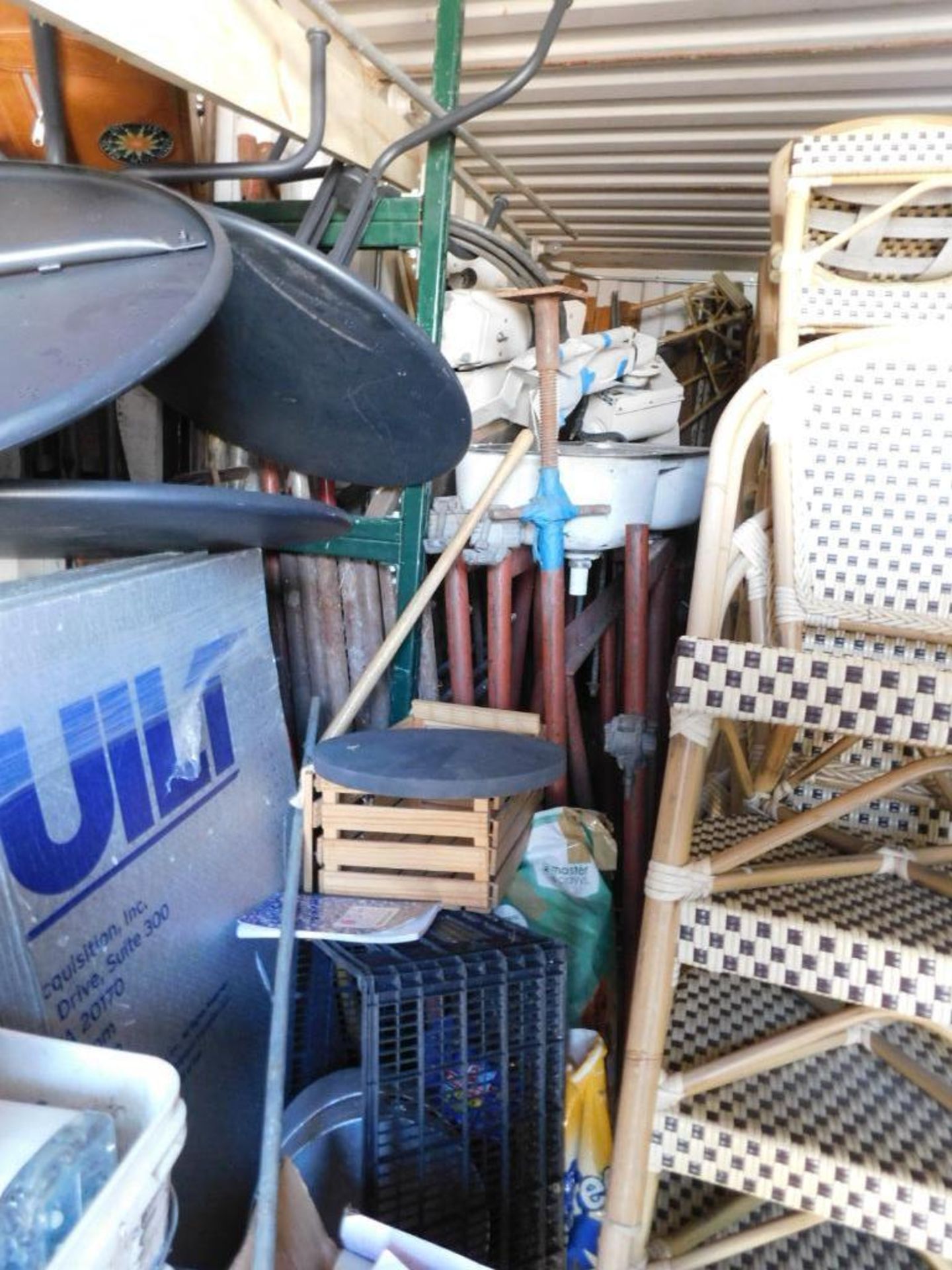 LOT: Contents of Shipping Container: Large Quantity of Chairs, (6) Tables, Scaffolding, Wood, etc. ( - Image 5 of 6