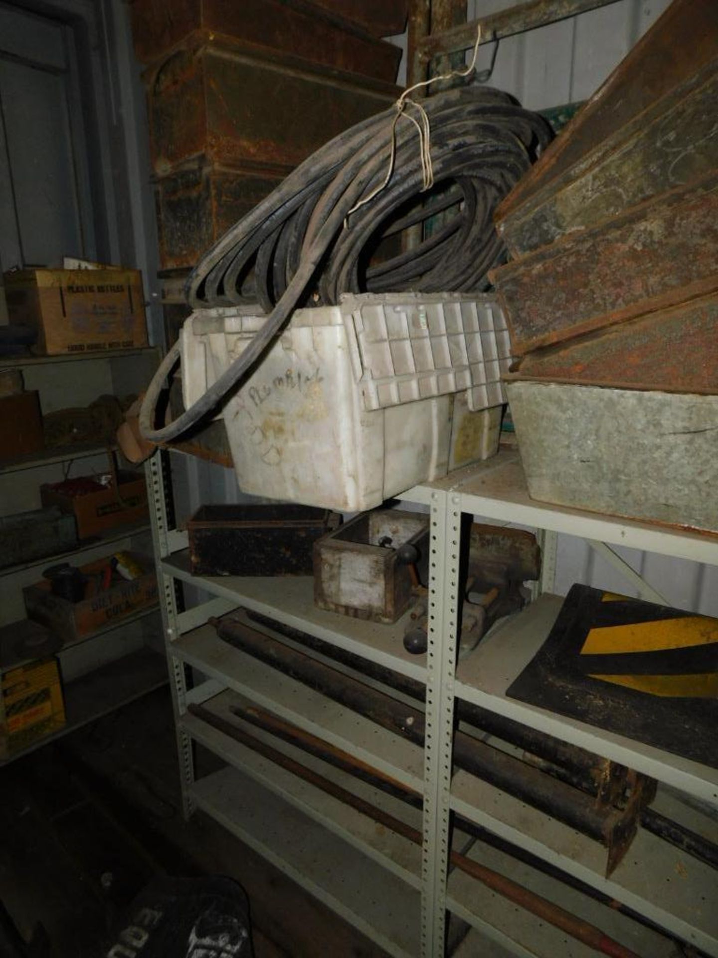 LOT: Contents of Shipping Container: Aluminum Fences, Fan, Material Carts, Aluminum Ramp, Truck Tire - Image 10 of 12