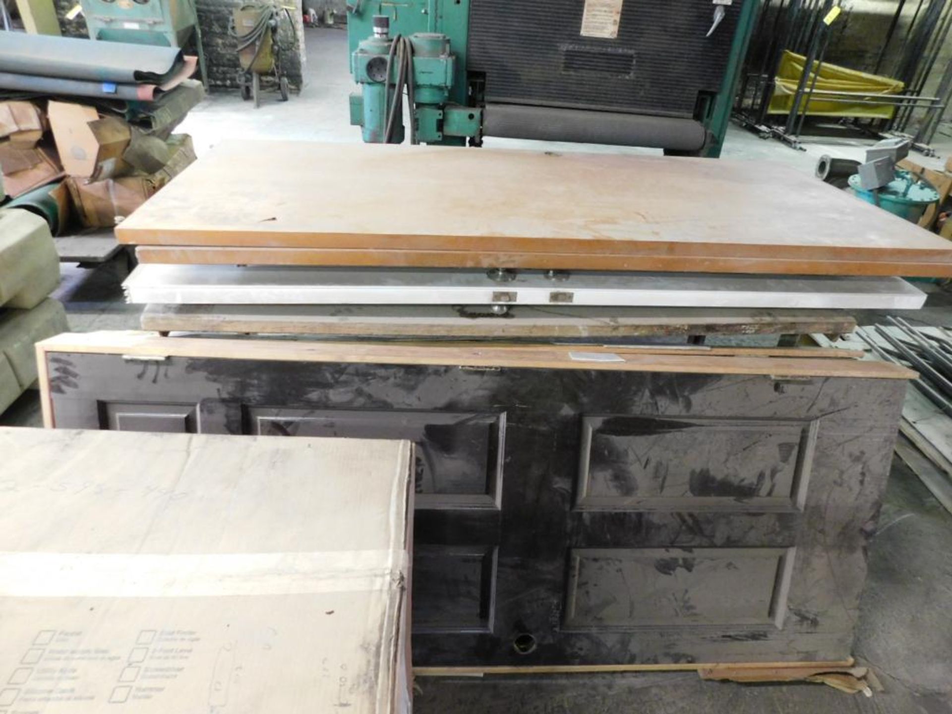 LOT: Work Bench w/(5) Assorted Tables, (1) 30" Vanity Dresser in Box, Doors - Image 3 of 3