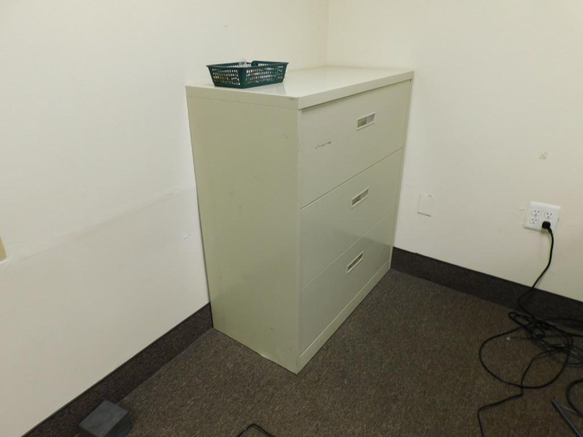 LOT: Contents of Front Offices: (10) Cubicle Work Stations, (8) Desks, (20) Chairs, 4' x 12' Confere - Image 6 of 27