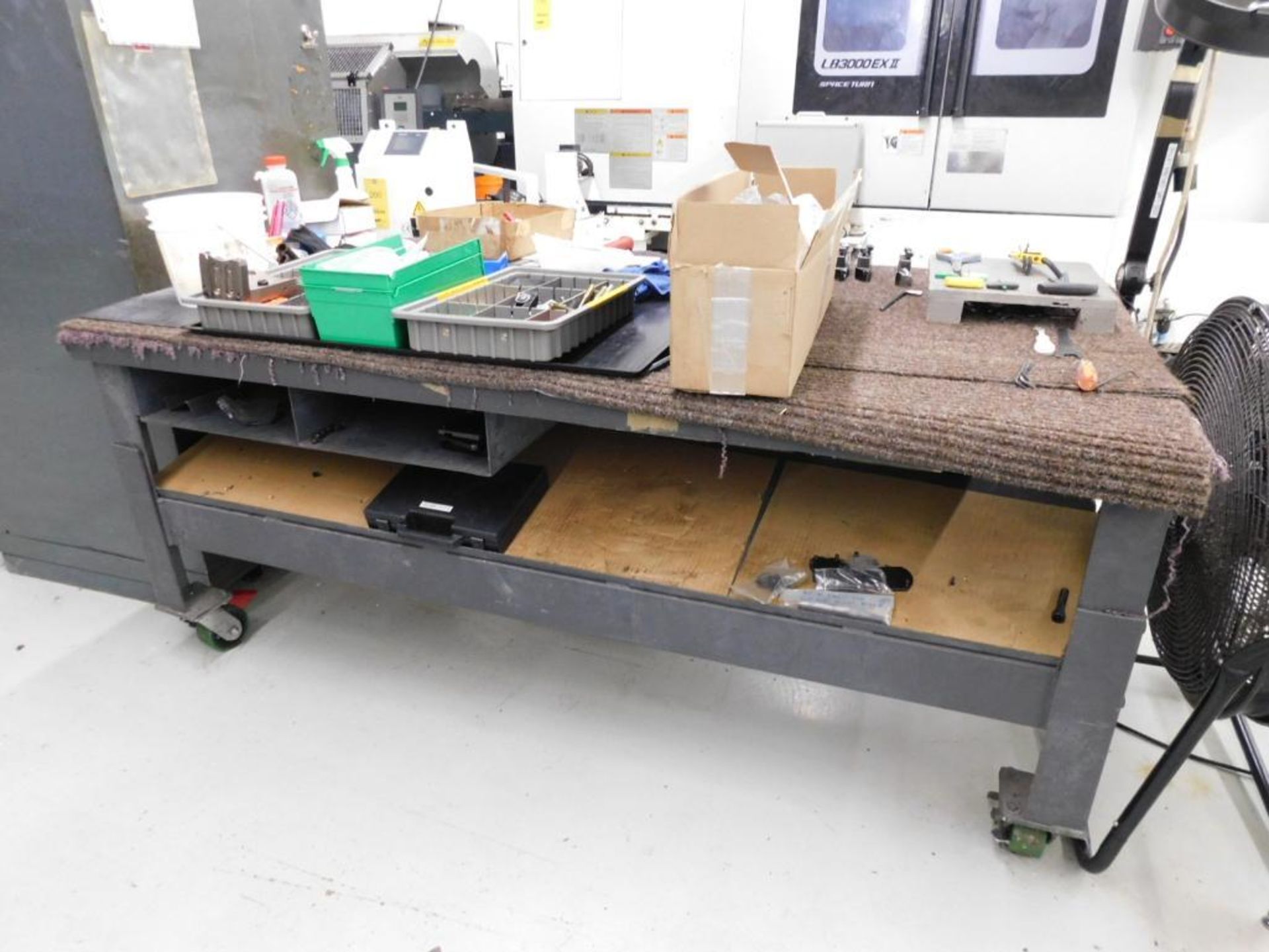 LOT: Rolling Steel Cart w/Lathe, Tooling, Clamping Accessories