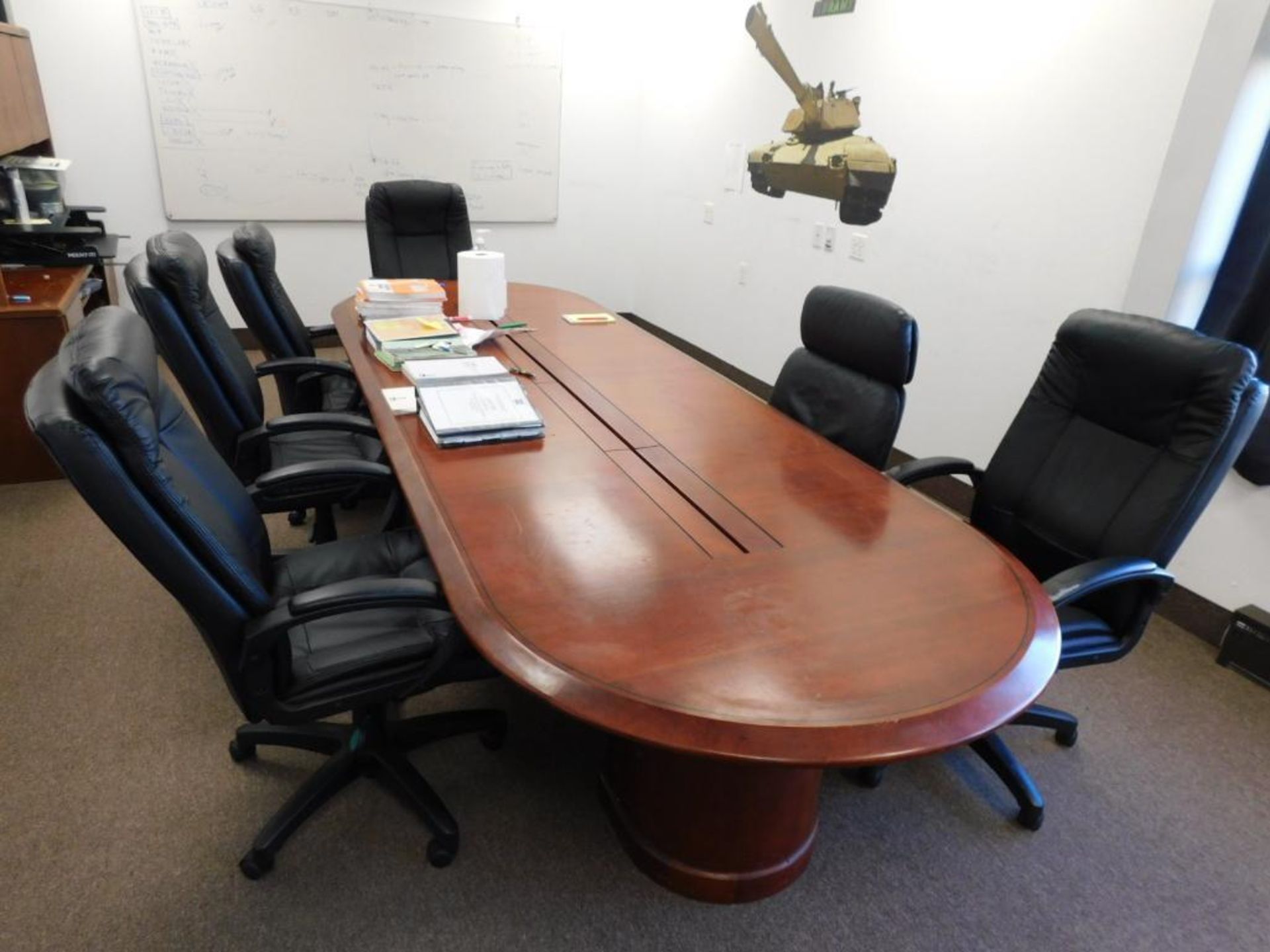 LOT: Contents of Front Offices: (10) Cubicle Work Stations, (8) Desks, (20) Chairs, 4' x 12' Confere - Image 21 of 27