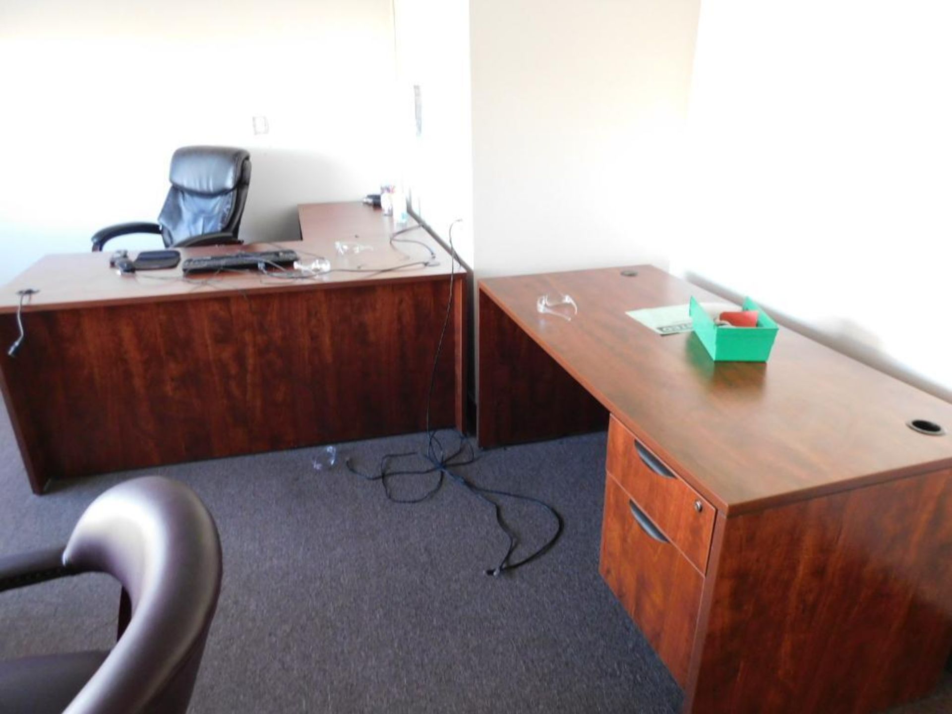 LOT: Contents of Front Offices: (10) Cubicle Work Stations, (8) Desks, (20) Chairs, 4' x 12' Confere - Image 17 of 27