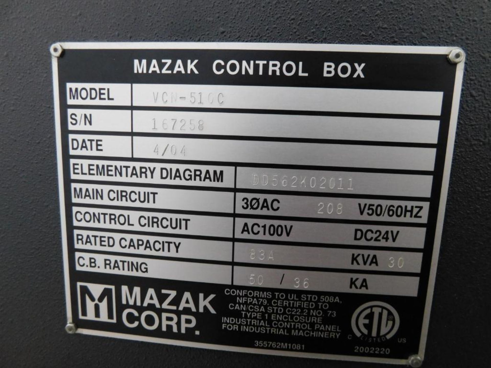 Mazak VCN-510C CNC Vertical Machining Center, Mazatrol 640M Nexus CNC Control, Travels: X-41.34", Y- - Image 11 of 11