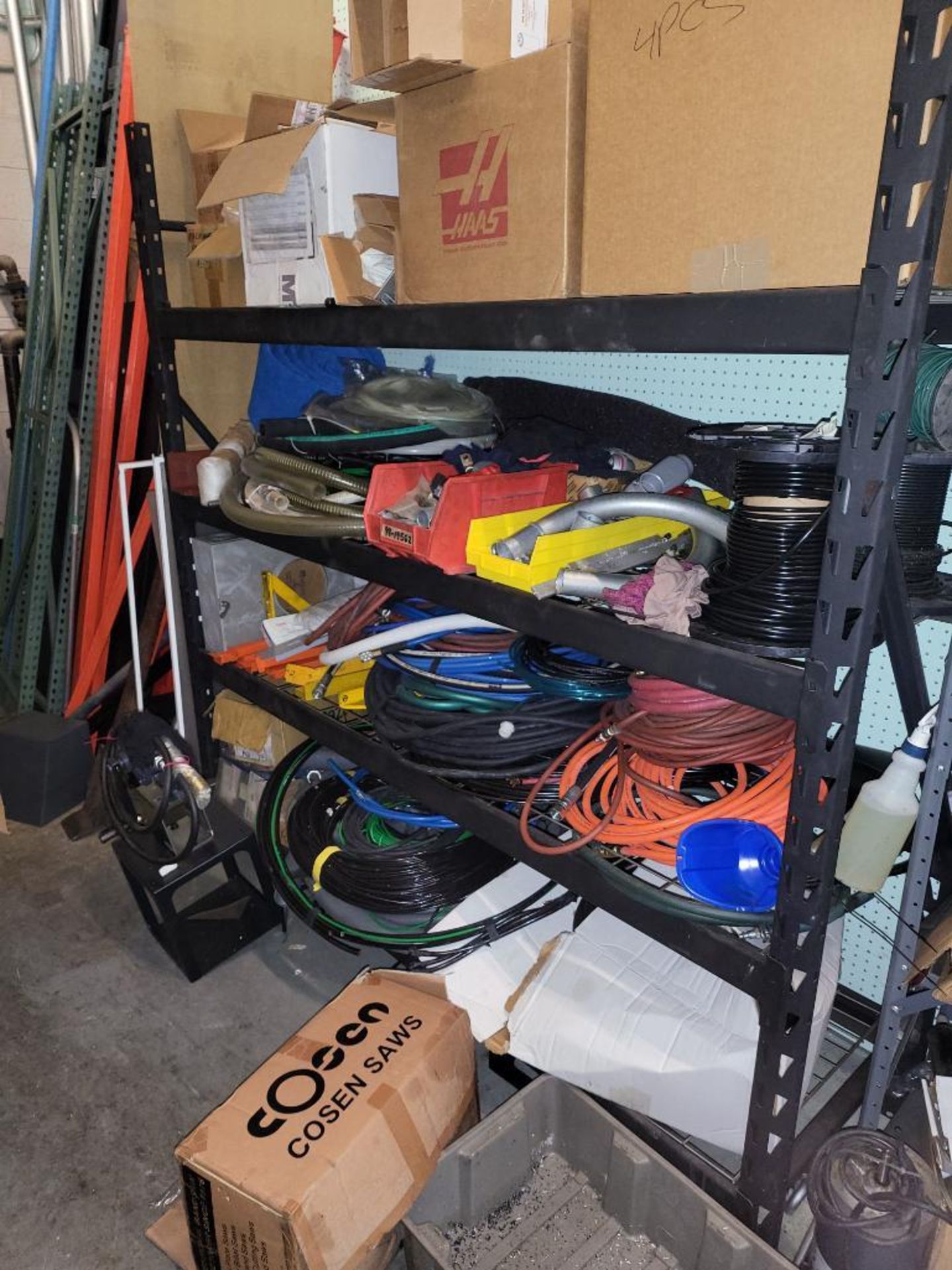 LOT: Contents of Closet: Shelf w/Assorted Hoses, Wire, Machine Parts, Vacuums, Johnson Bar, Pallet R - Image 4 of 4