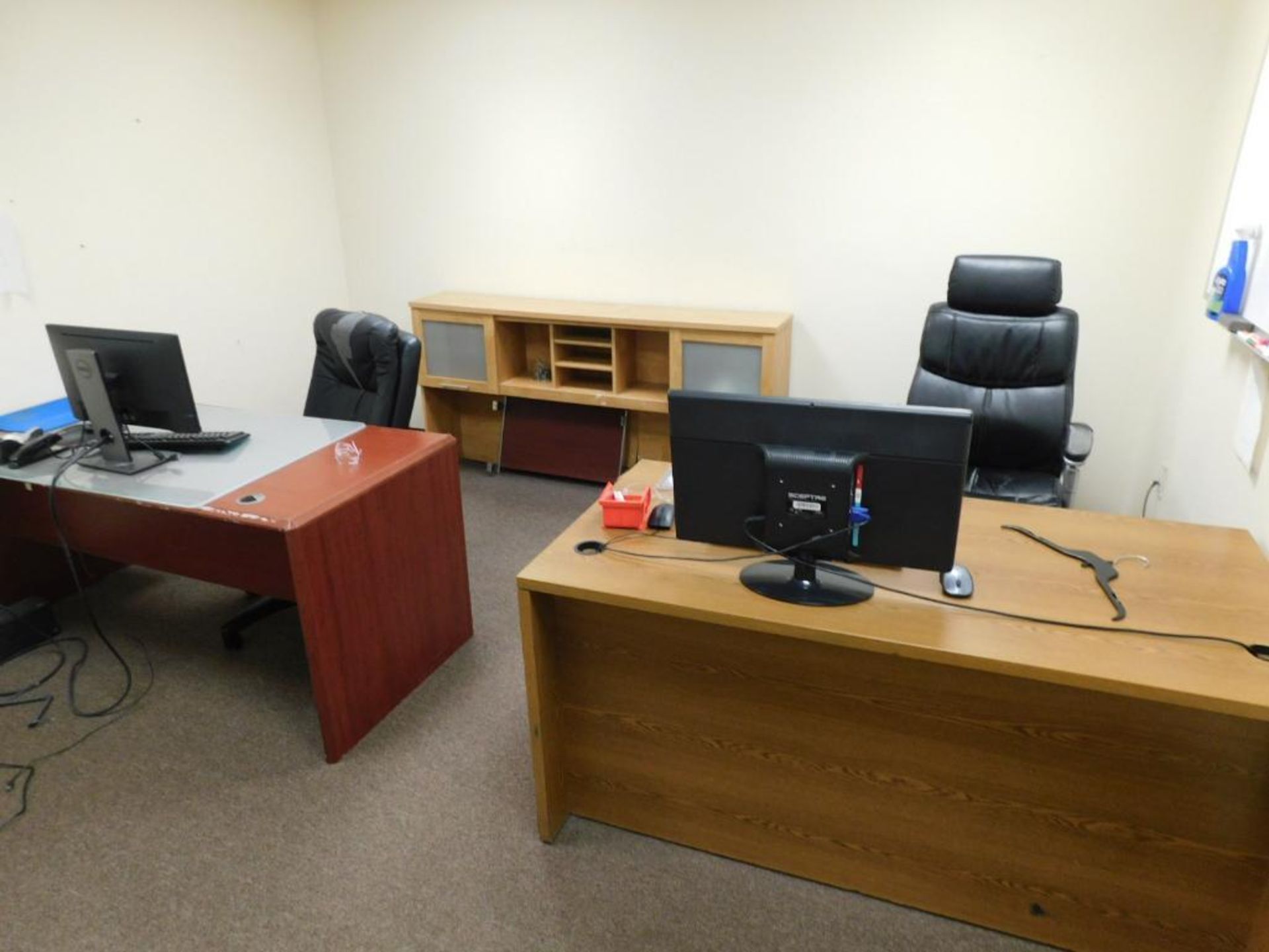 LOT: Contents of Front Offices: (10) Cubicle Work Stations, (8) Desks, (20) Chairs, 4' x 12' Confere - Image 5 of 27