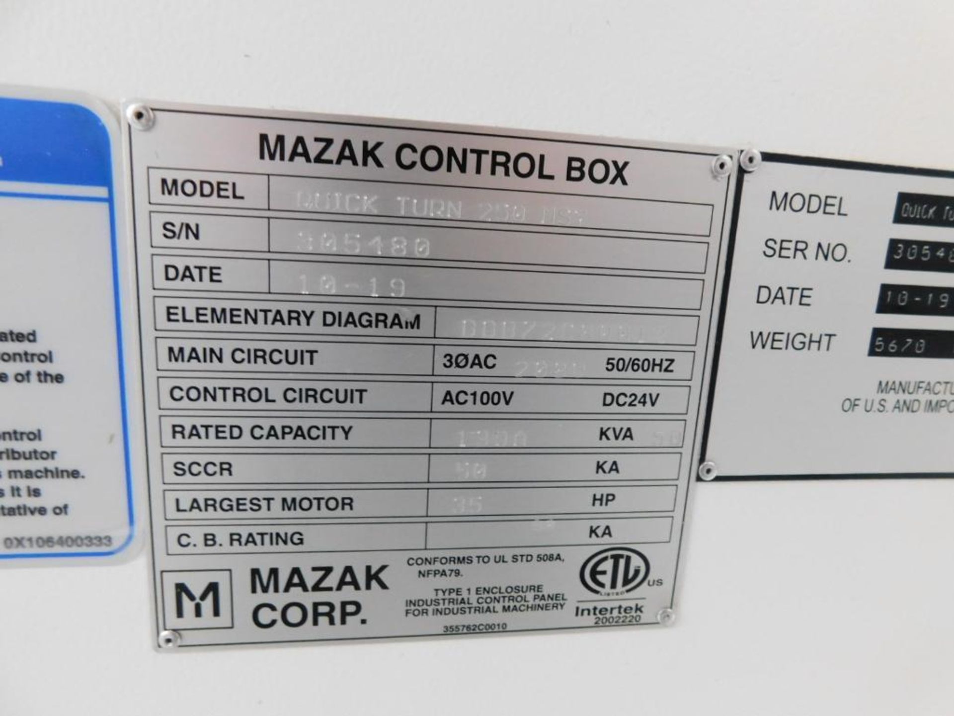 Mazak Quick Turn 250MSY CNC Turning Center, Mazatrol Smooth G CNC Control, 26.5" Swing, 14.76" Max. - Image 13 of 14