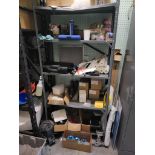 LOT: Contents of Closet: Shelf w/Assorted Hoses, Wire, Machine Parts, Vacuums, Johnson Bar, Pallet R