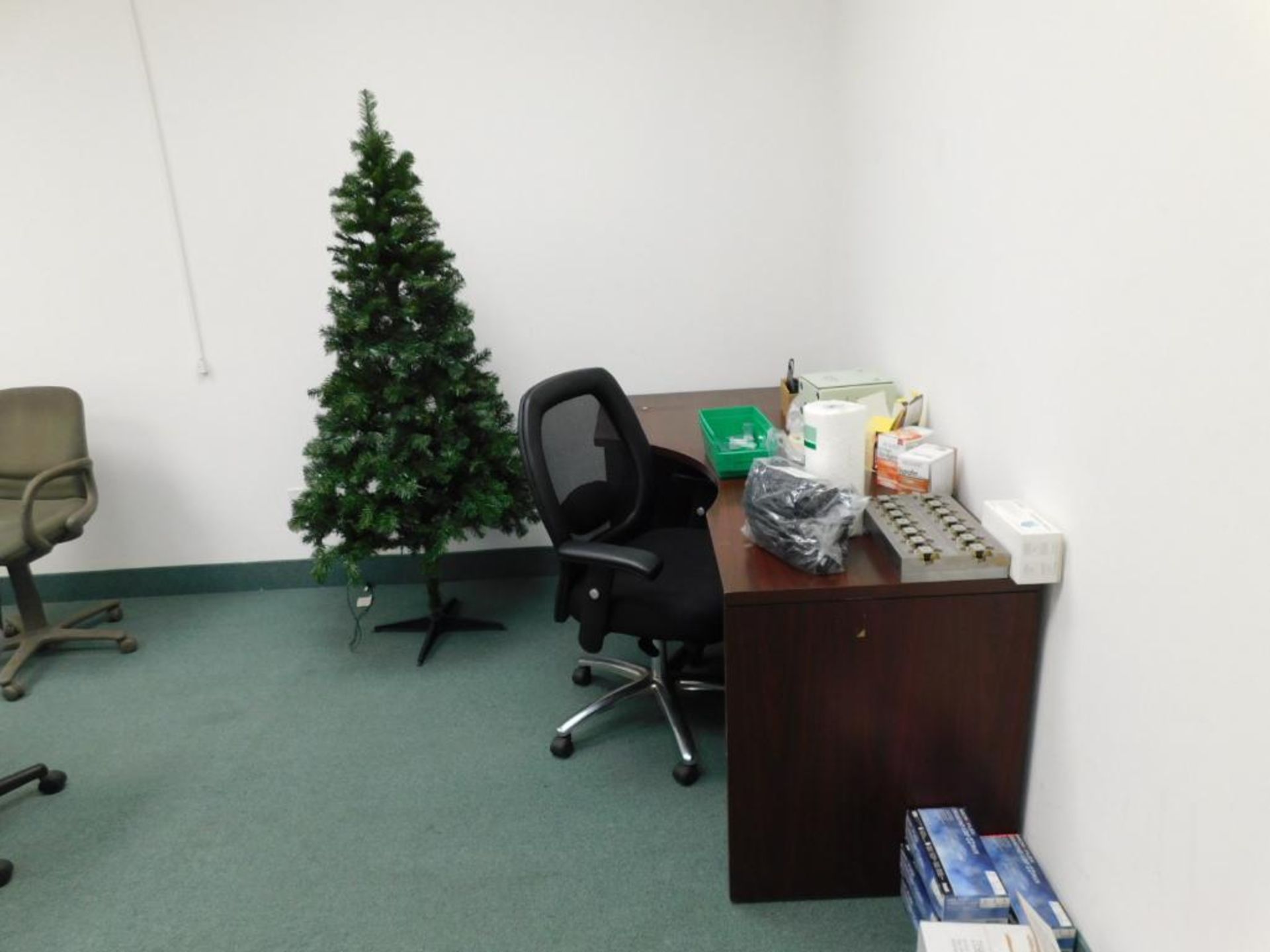 LOT: Contents of Front Offices: (10) Cubicle Work Stations, (8) Desks, (20) Chairs, 4' x 12' Confere - Image 14 of 27