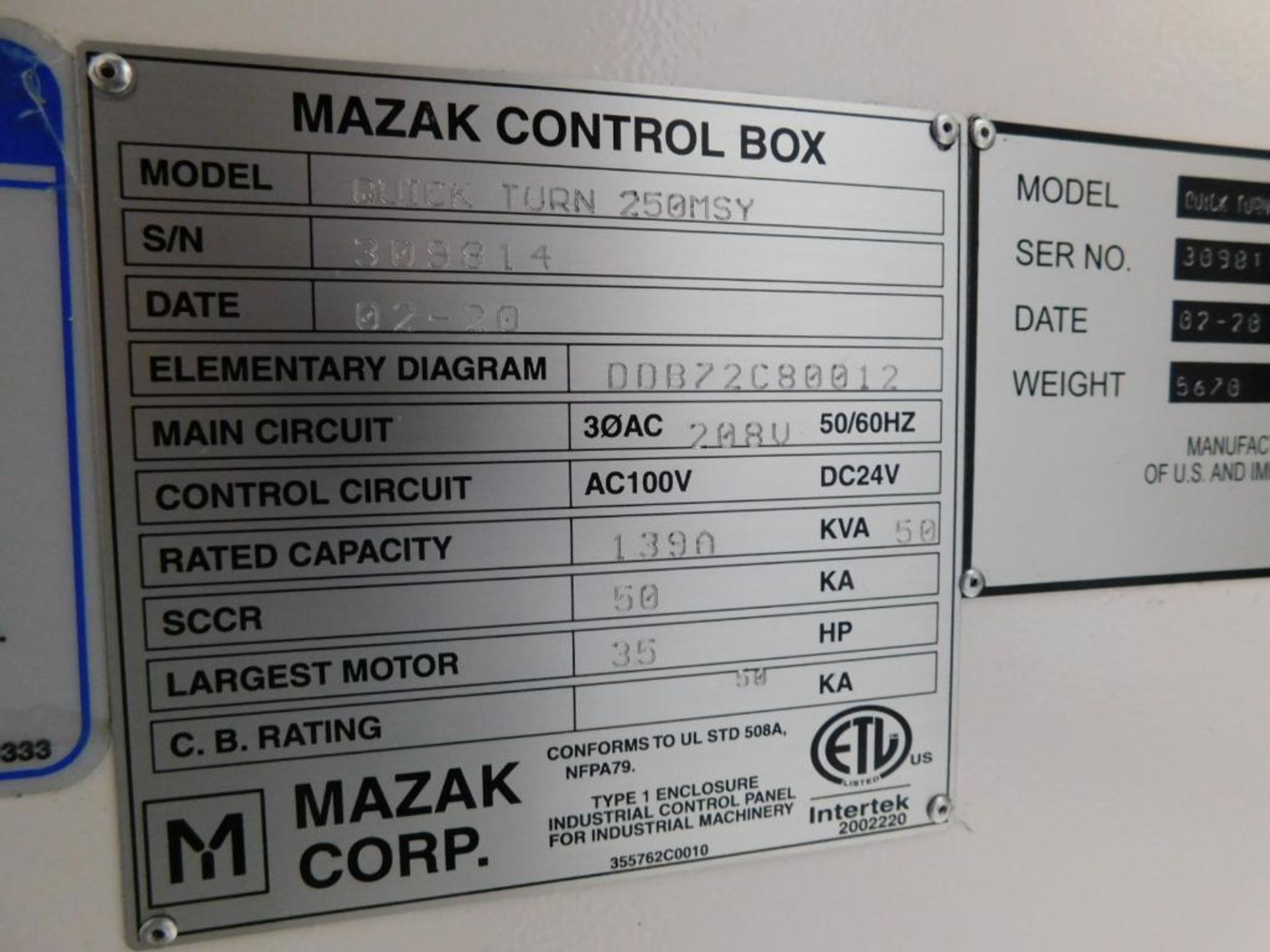 Mazak Quick Turn 250MSY CNC Turning Center, Mazatrol Smooth G CNC Control, 26.5" Swing, 14.76" Max. - Image 17 of 19