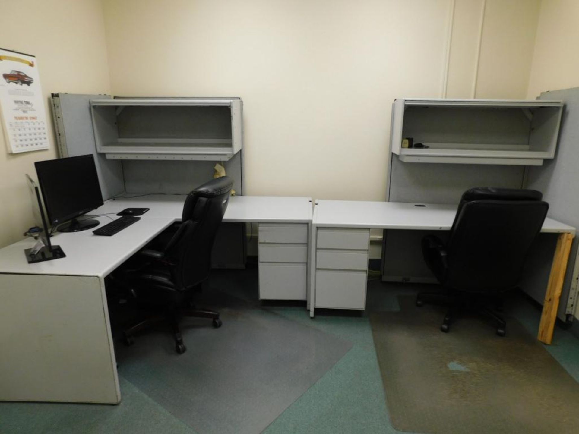 LOT: Contents of Front Offices: (10) Cubicle Work Stations, (8) Desks, (20) Chairs, 4' x 12' Confere - Image 7 of 27